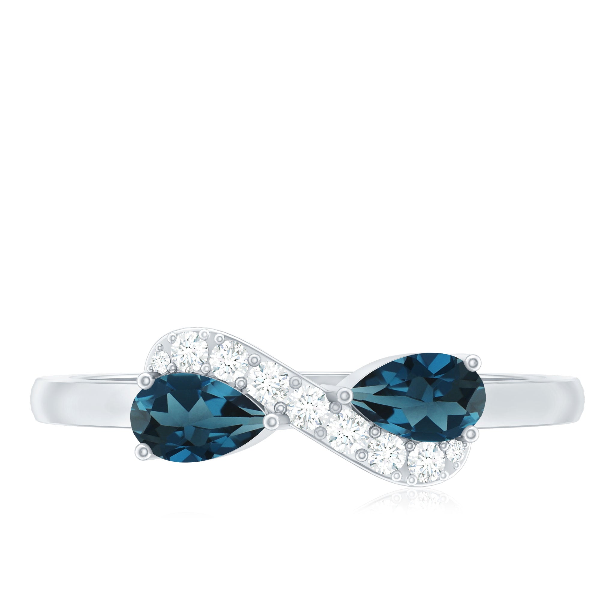 Rosec Jewels-Pear Shape London Blue Topaz Infinity Promise Ring with Diamond