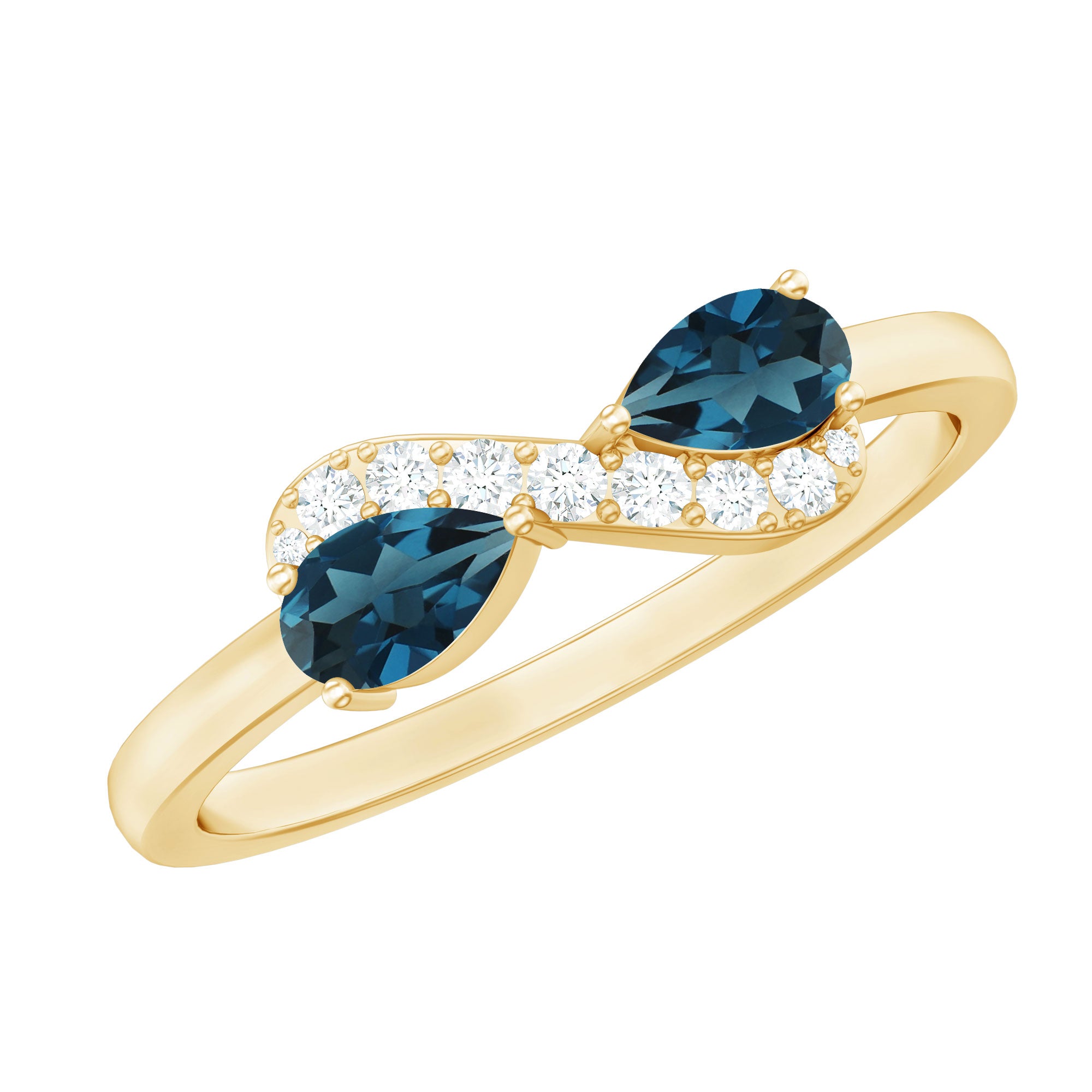 Pear Shape London Blue Topaz Infinity Promise Ring with Diamond AAA - Rosec Jewels