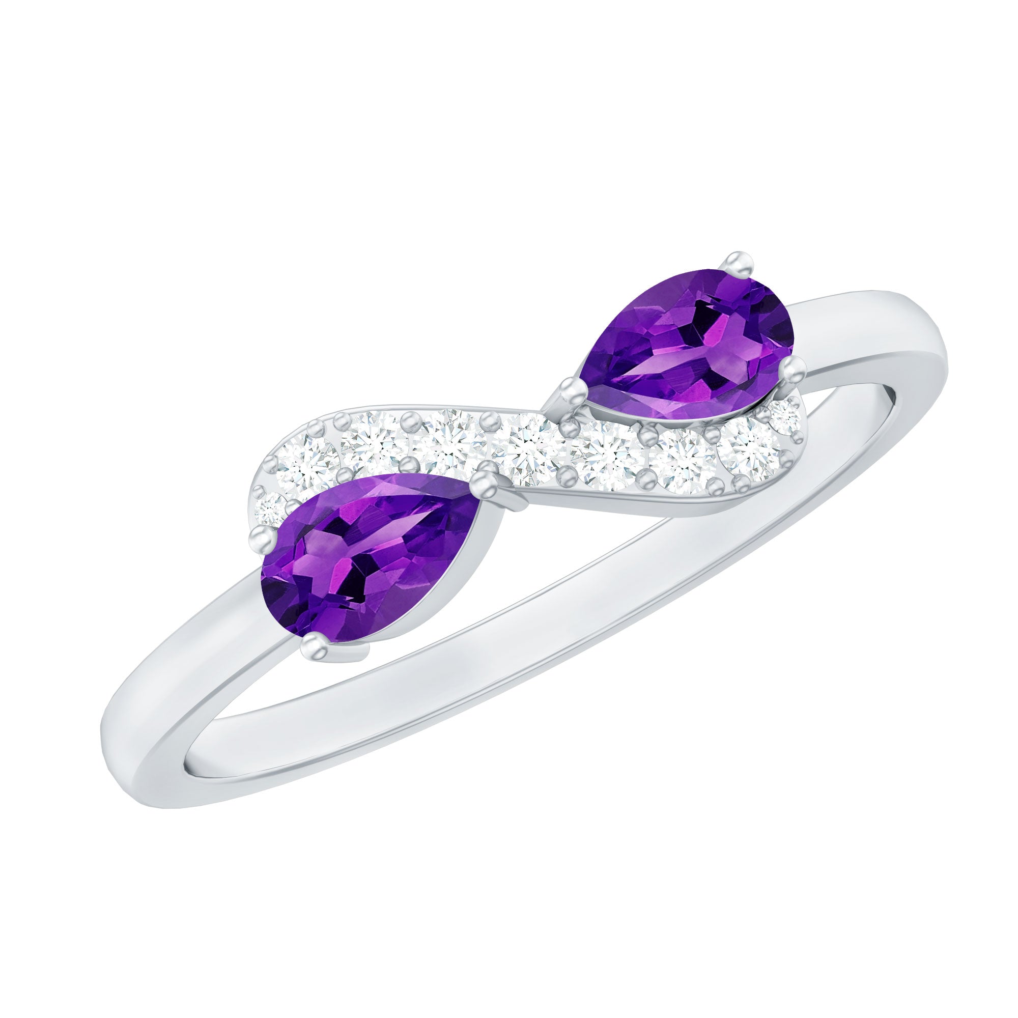 Rosec Jewels-1/2 CT Pear Amethyst Infinity Promise Ring with Diamond