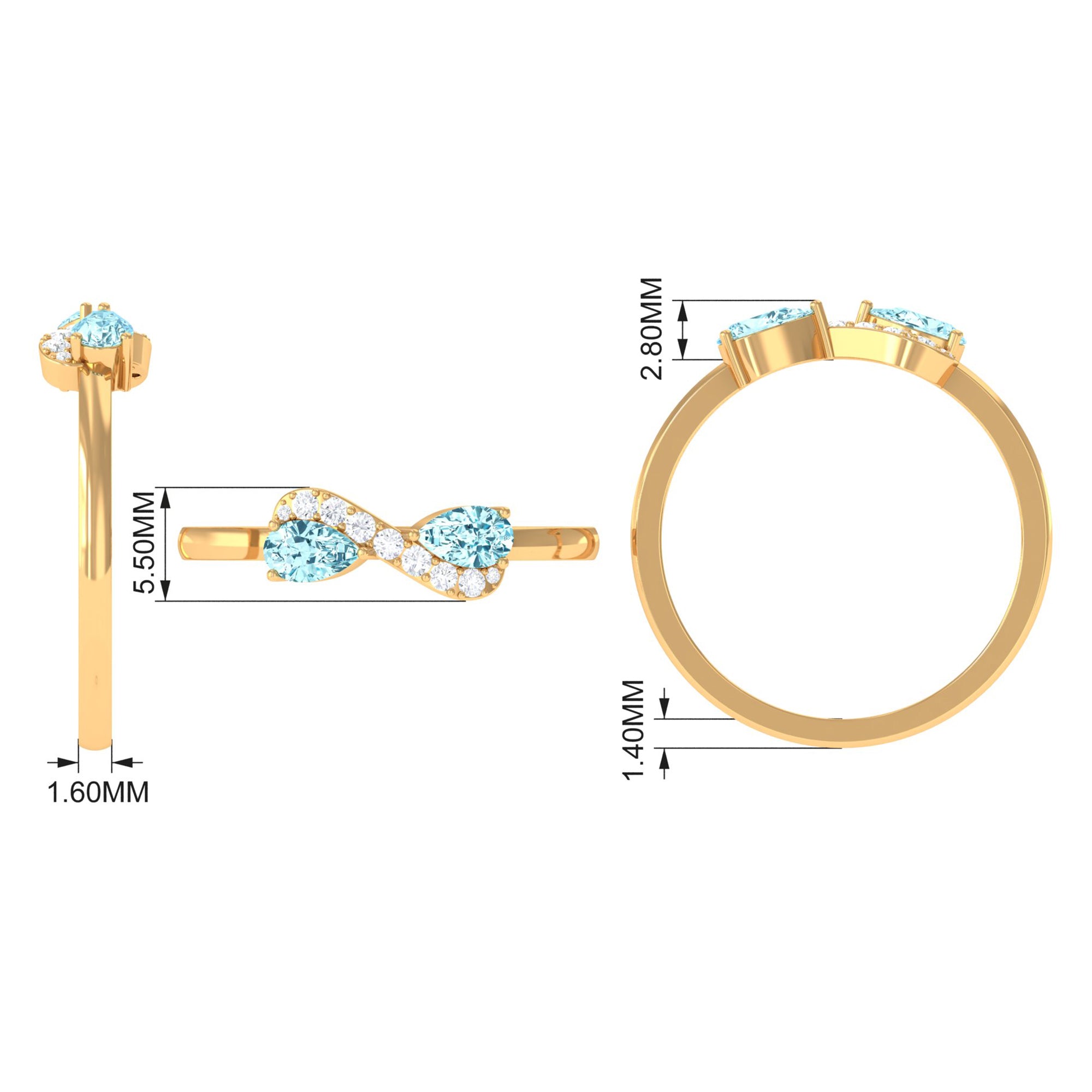 Rosec Jewels-1/2 CT Pear Aquamarine Infinity Promise Ring with Diamond