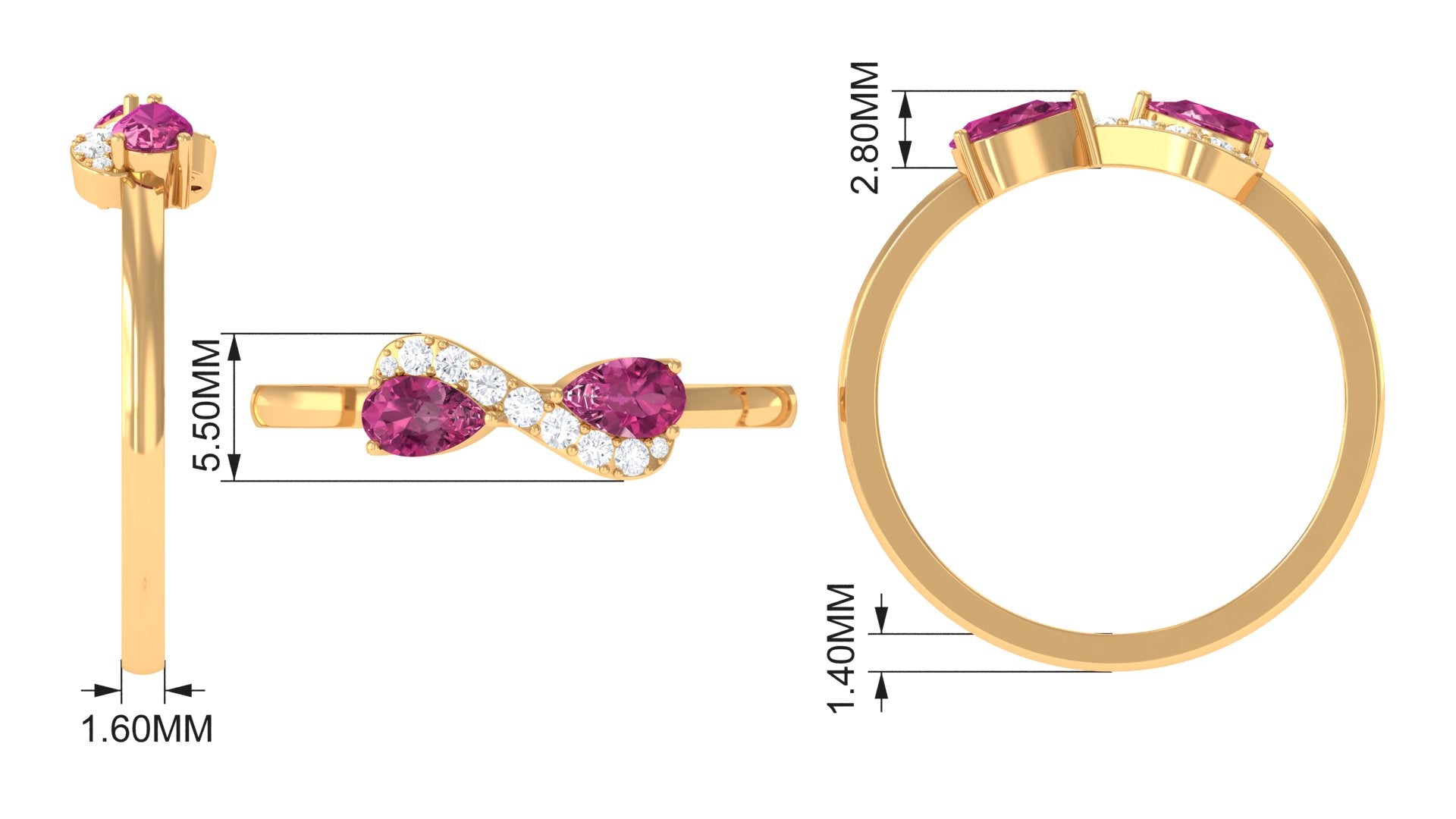 Rosec Jewels-Pink Tourmaline Infinity Promise Ring with Diamond