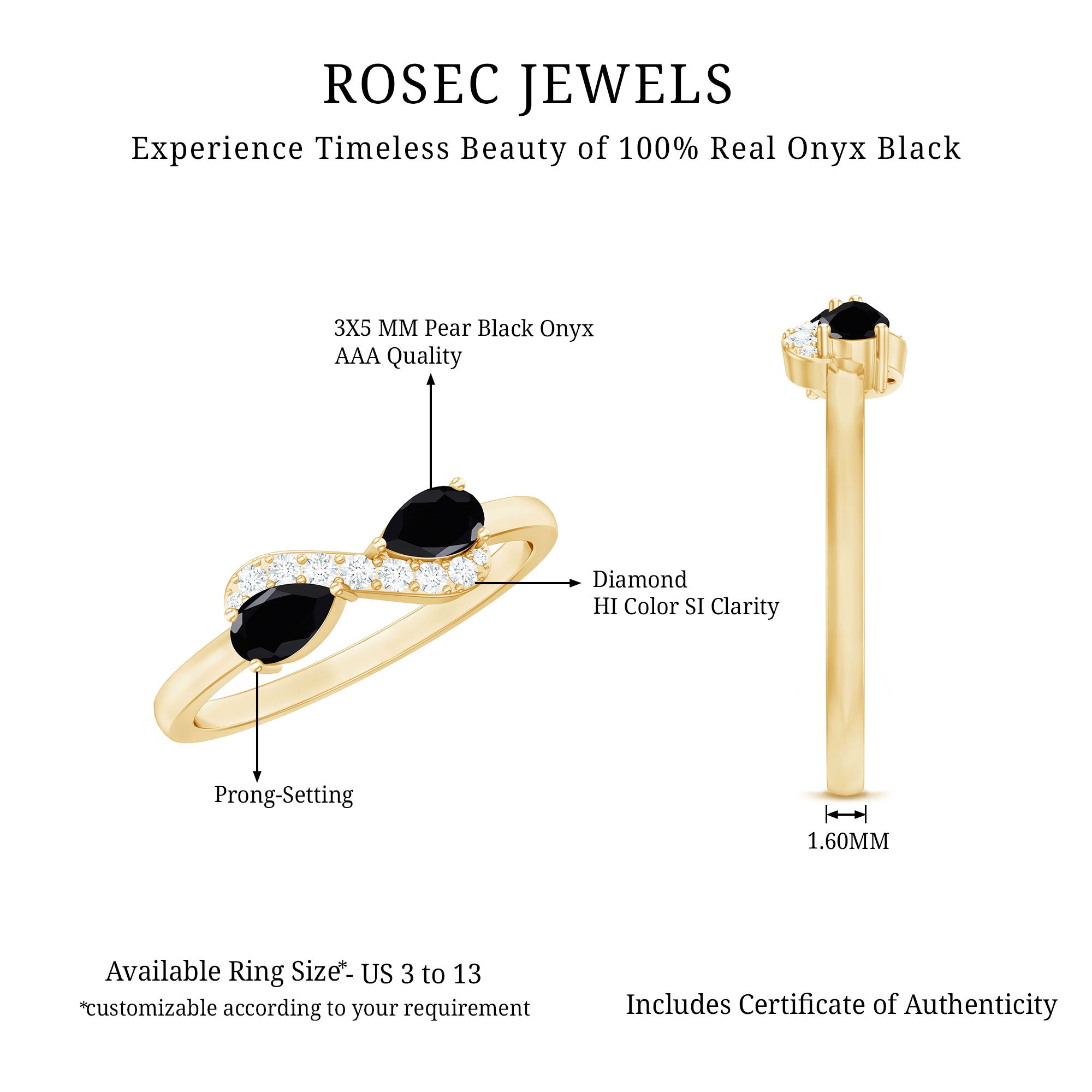Black Onyx and Diamond Infinity Promise Ring AAA - Rosec Jewels