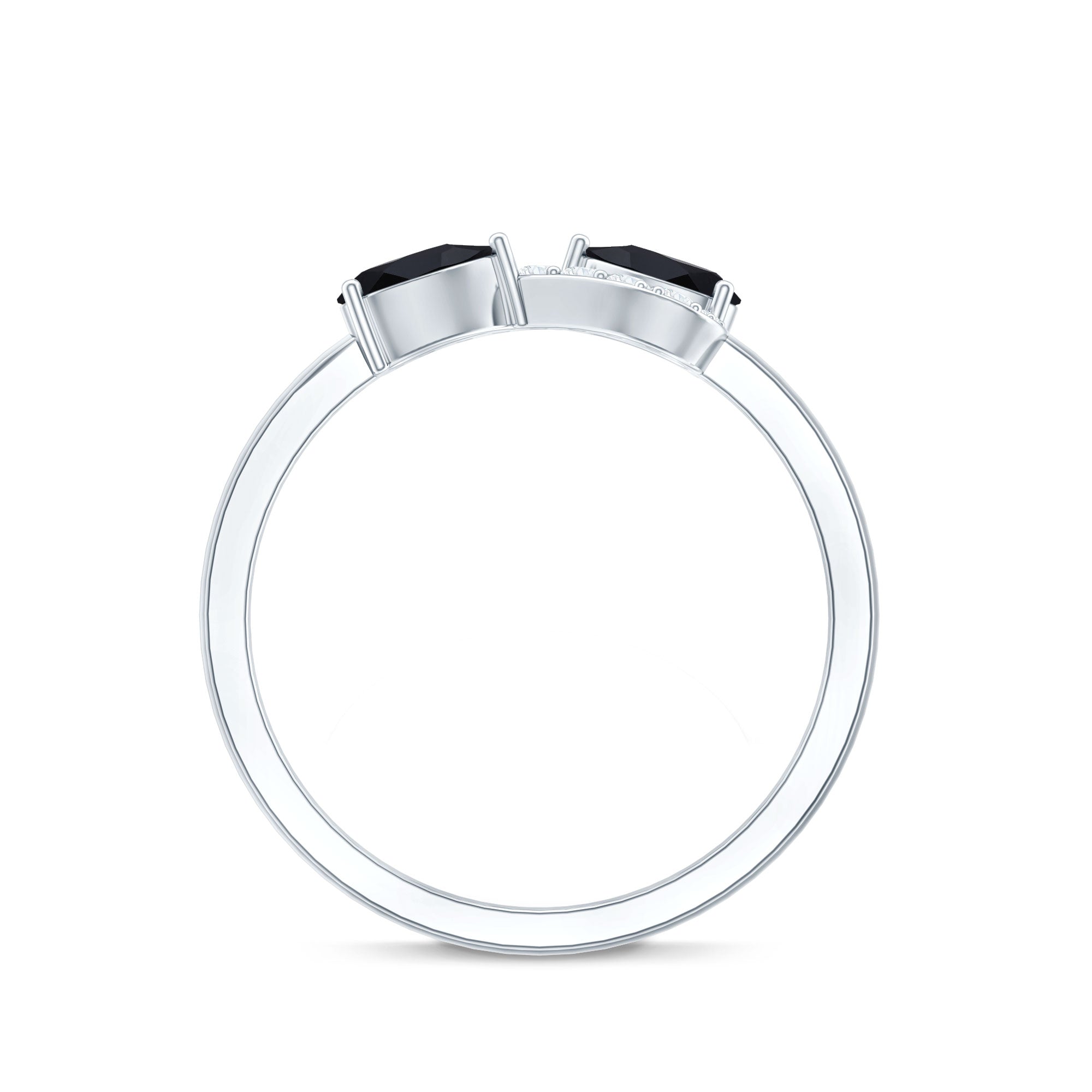 Rosec Jewels-Natural Black Spinel Diamond 2 Stone Promise Ring in East West Style