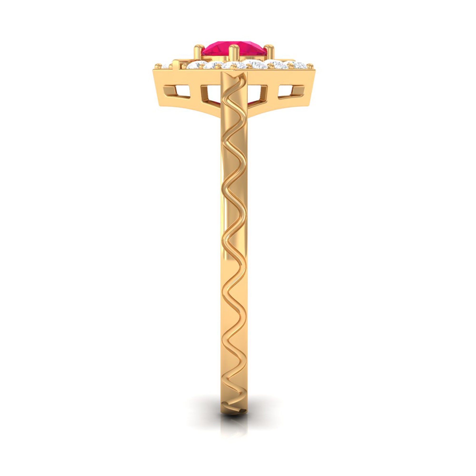 Minimal Ruby and Diamond Textured Ring AAA - Rosec Jewels