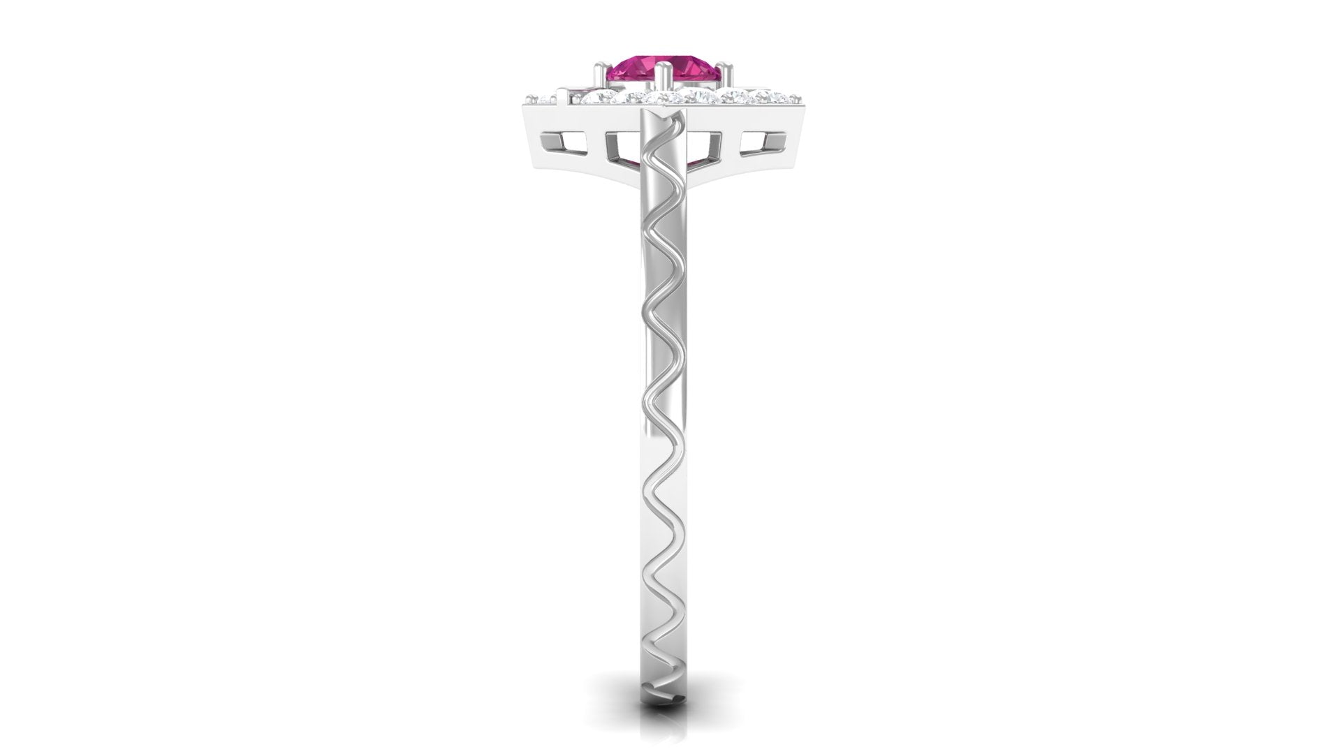 Minimal Pink Tourmaline Textured Ring with Diamond AAA - Rosec Jewels