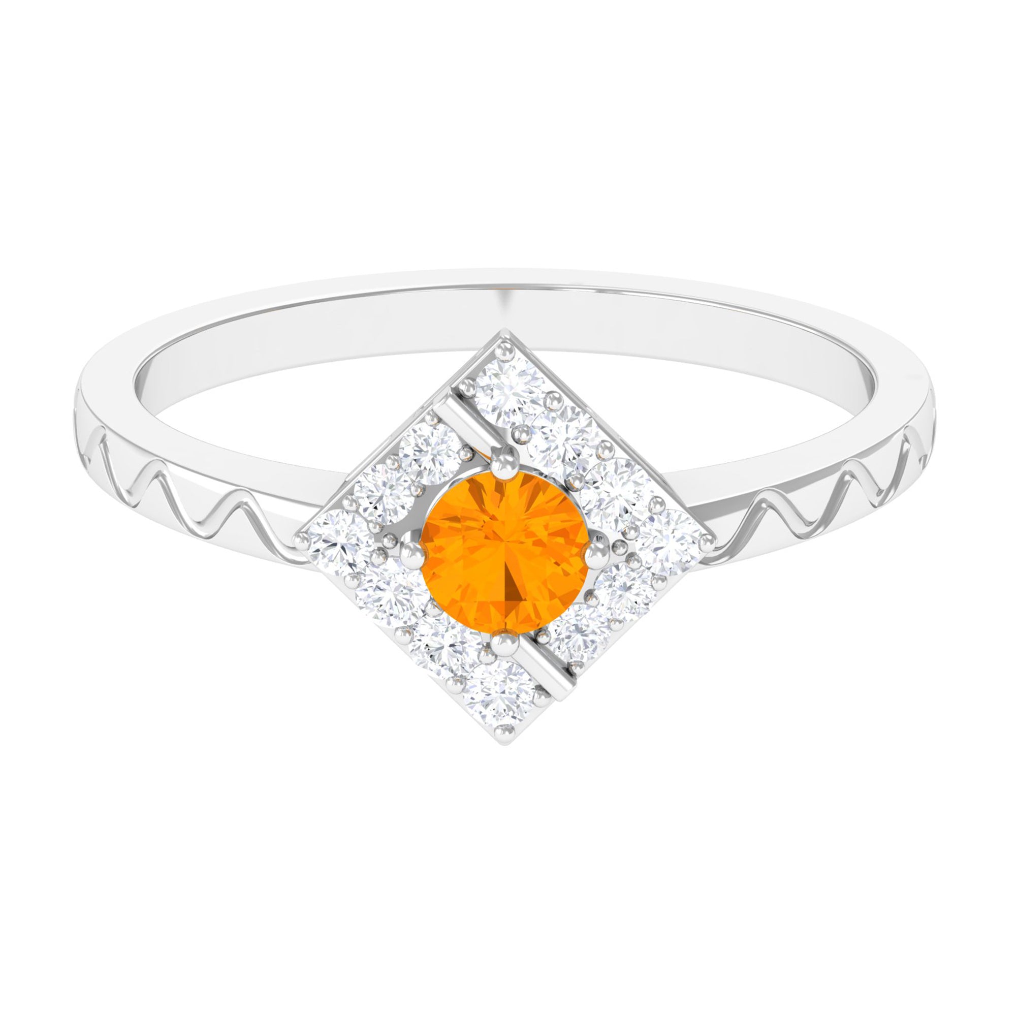 1/2 Carat Minimal Fire Opal and Diamond Textured Ring AAA - Rosec Jewels