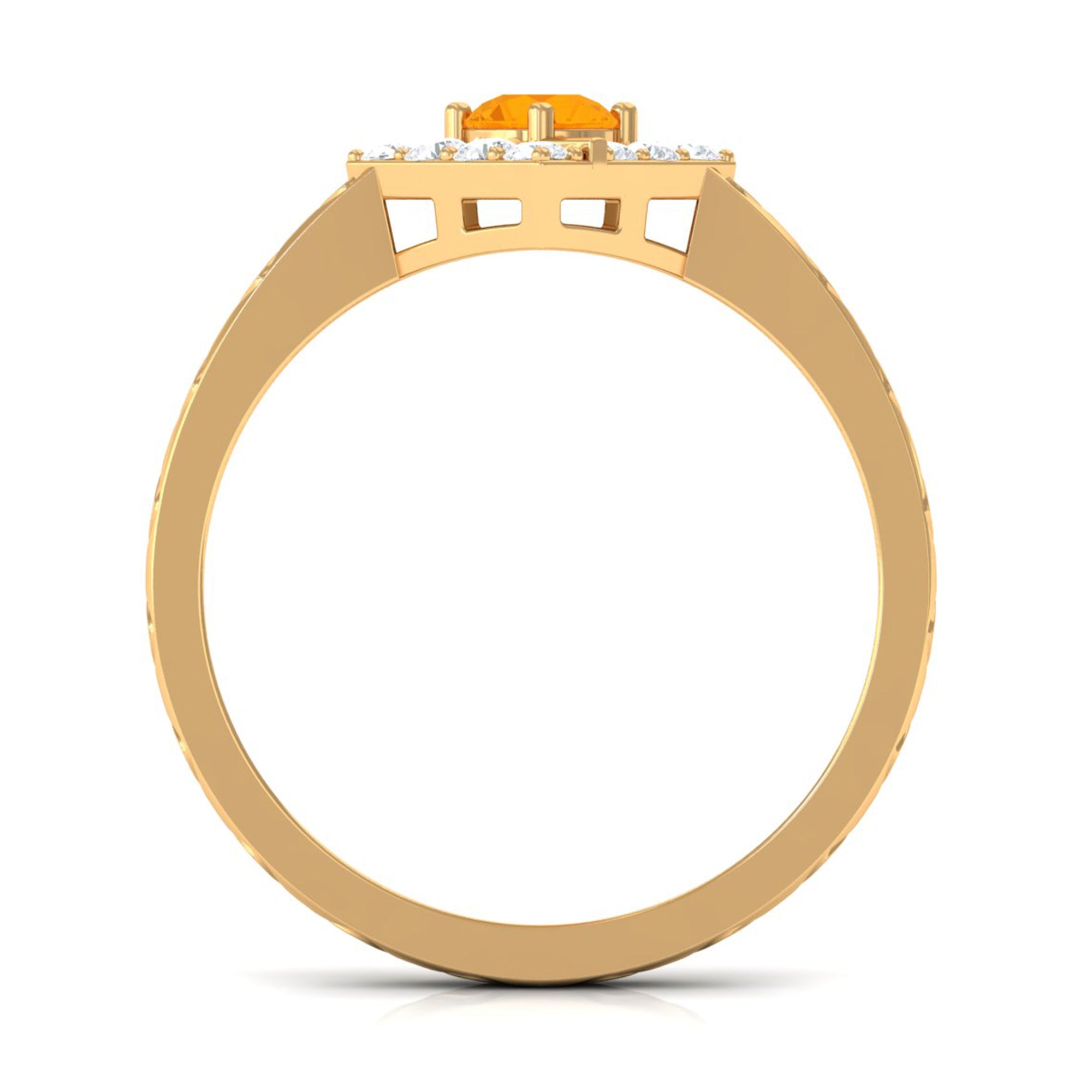 1/2 Carat Minimal Fire Opal and Diamond Textured Ring AAA - Rosec Jewels