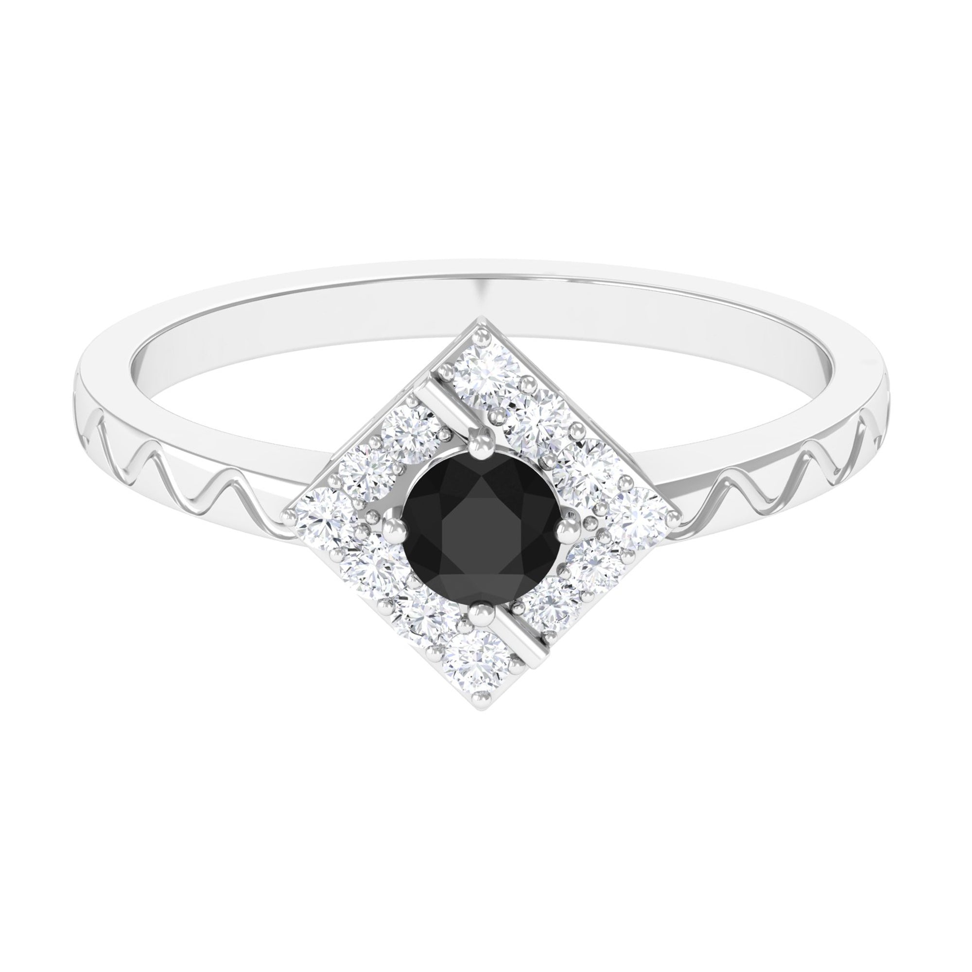 3/4 CT Black Spinel and Diamond Textured Ring AAA - Rosec Jewels