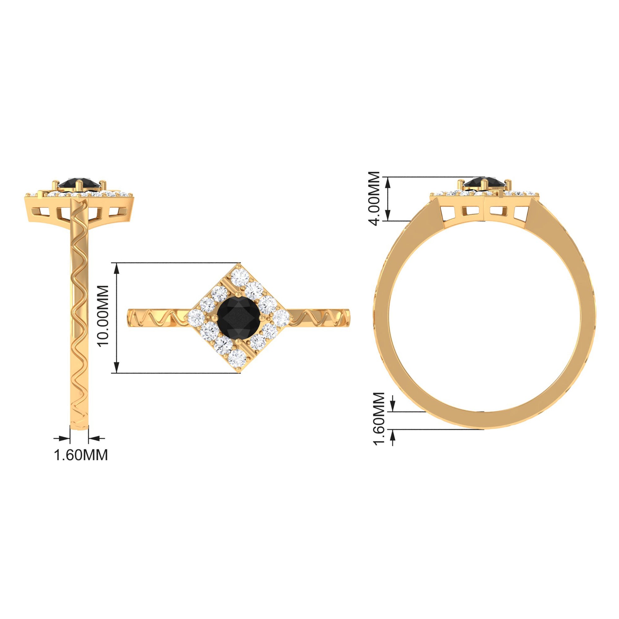 3/4 CT Black Spinel and Diamond Textured Ring AAA - Rosec Jewels