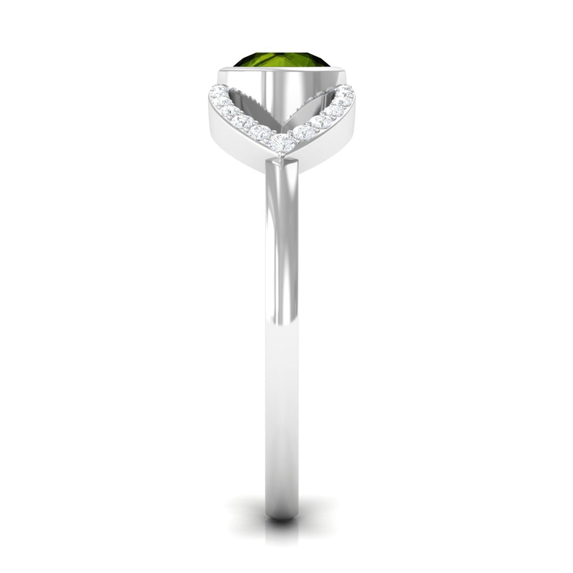 0.75 CT Split Shank Peridot Solitaire Ring with Diamond Accent AAA - Rosec Jewels