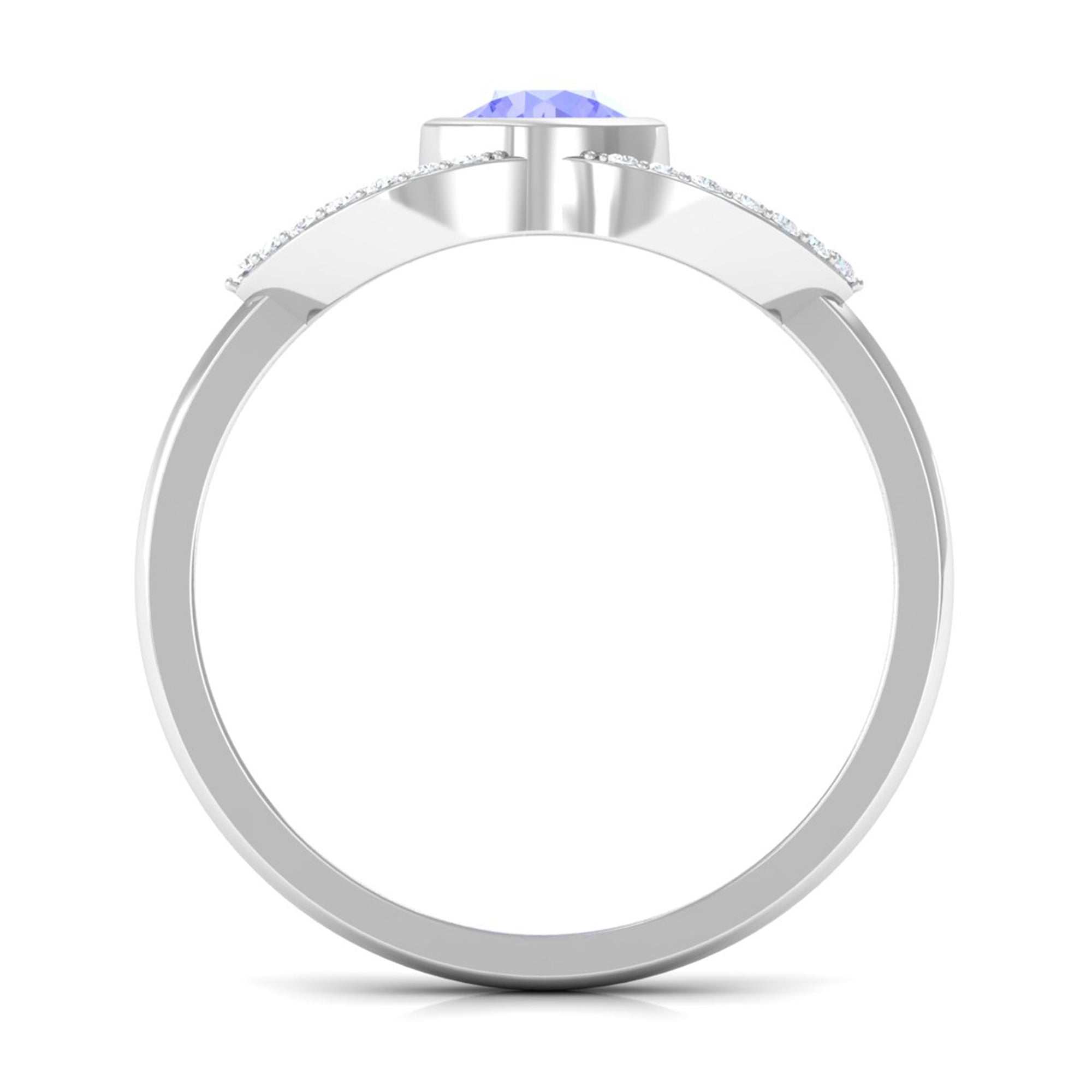 Bezel Set Tanzanite Solitaire Split Shank Ring with Diamond AAA - Rosec Jewels