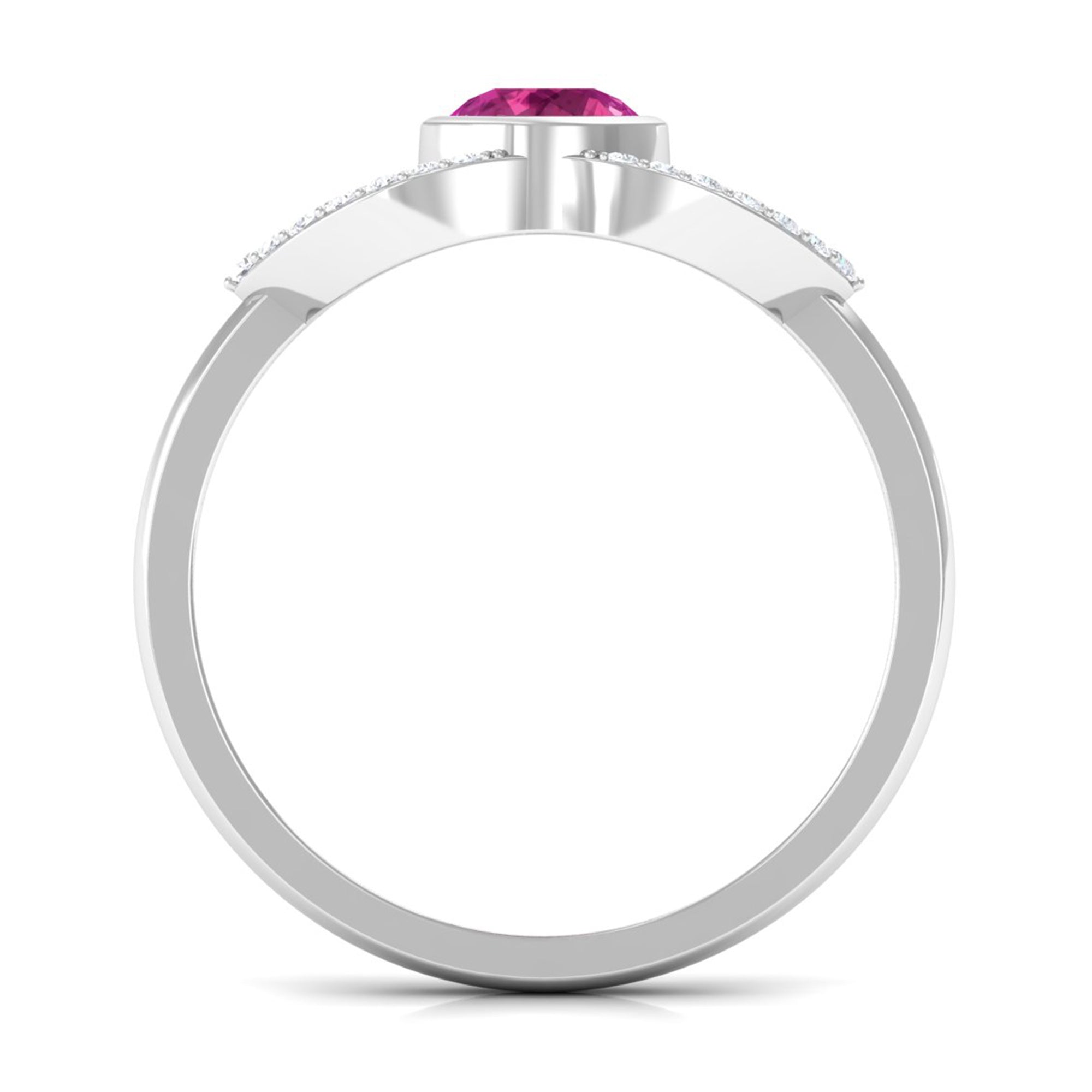 Pink Tourmaline Solitaire Split Shank Ring with Diamond AAA - Rosec Jewels
