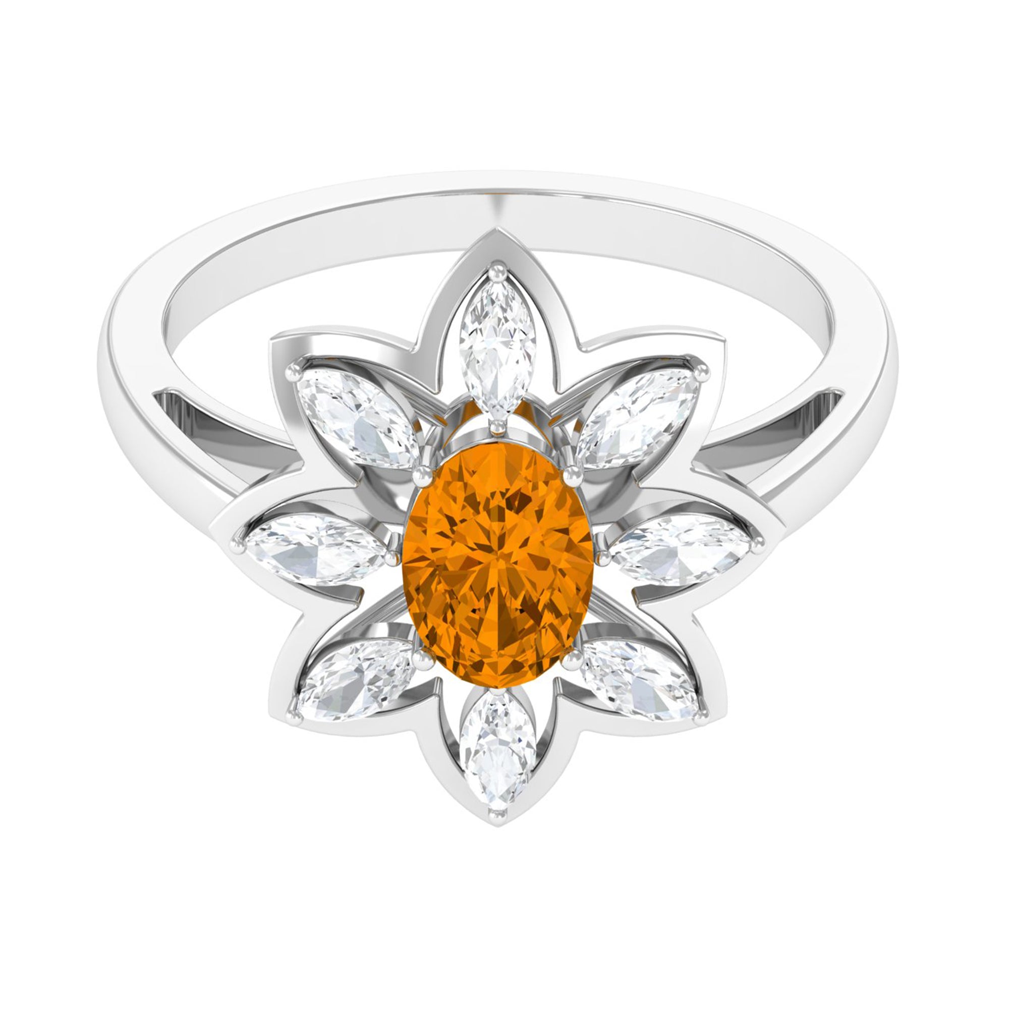 1 Carat Oval Cut Citrine Flower Engagement Ring with Diamond Stones AAA - Rosec Jewels