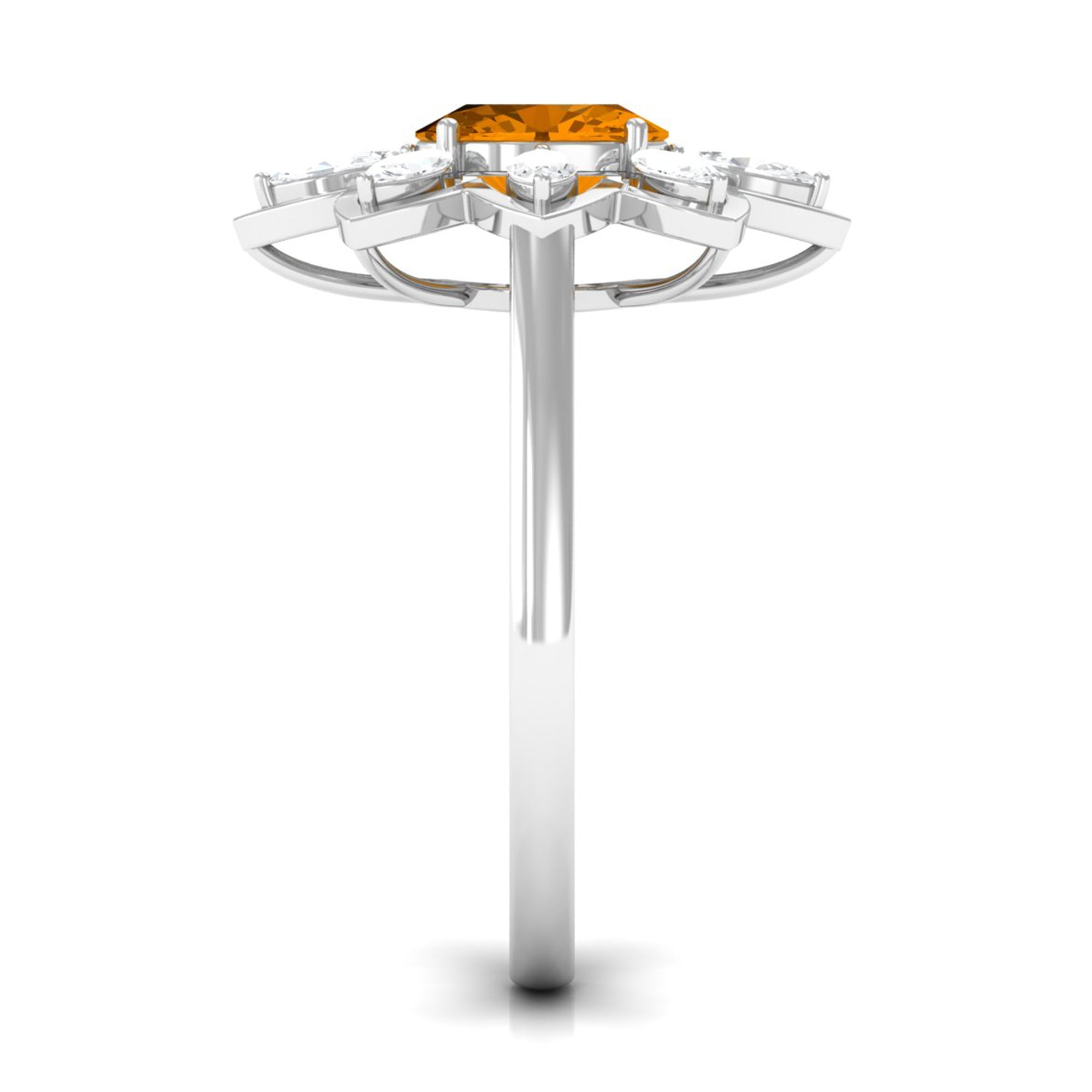 1 Carat Oval Cut Citrine Flower Engagement Ring with Diamond Stones AAA - Rosec Jewels