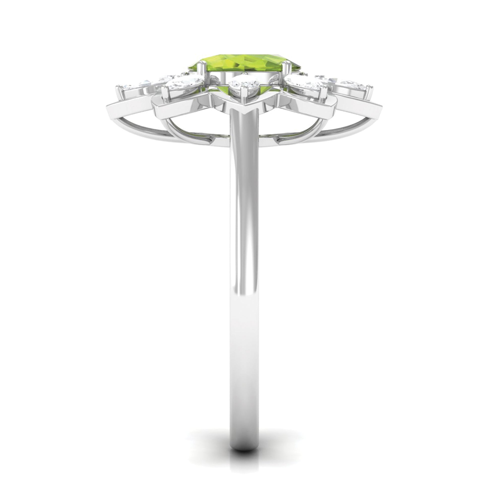 Oval Cut Peridot and Diamond Flower Engagement Ring with Certificate AAA - Rosec Jewels