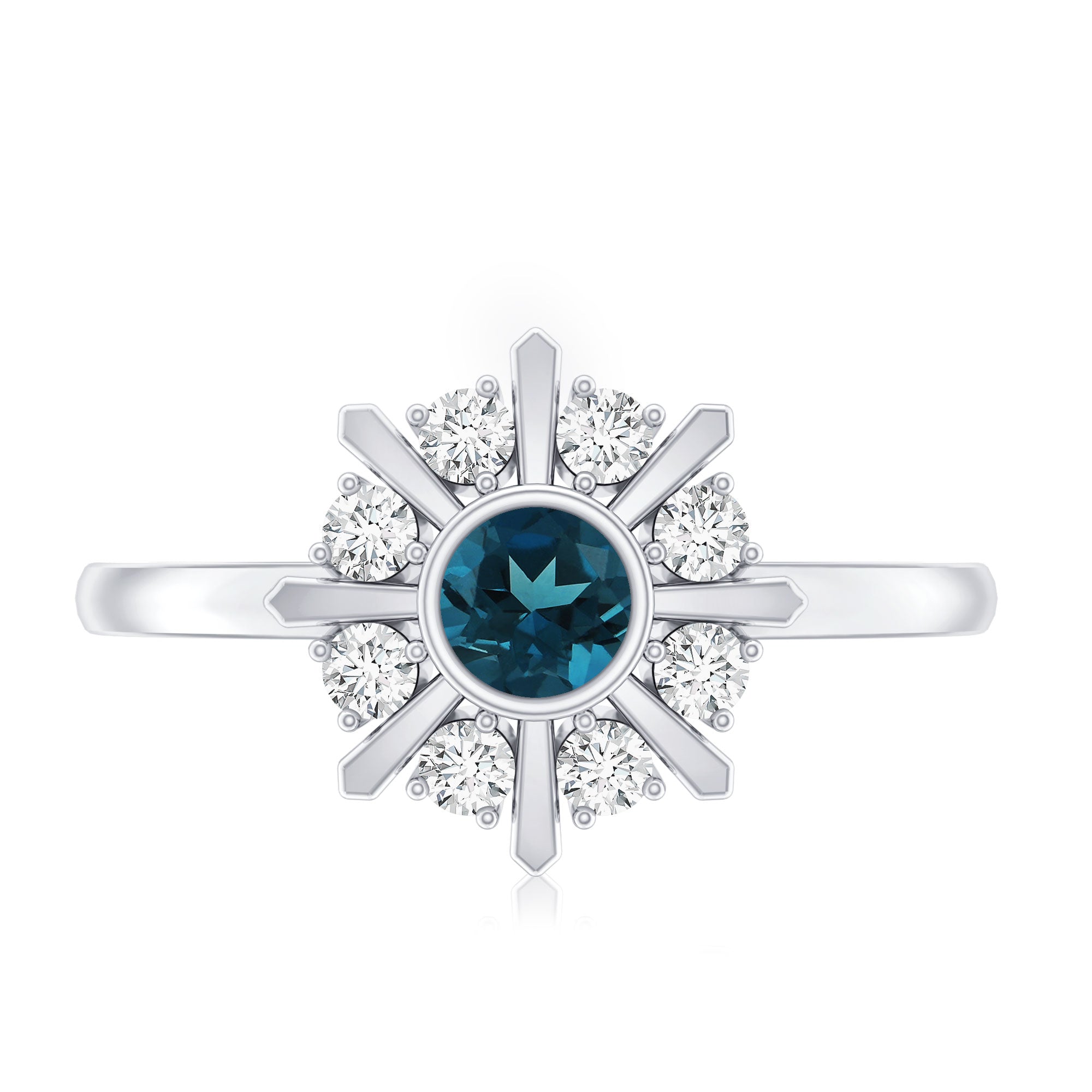 5mm Round London Blue Topaz Flower Ring with Diamond AAA - Rosec Jewels