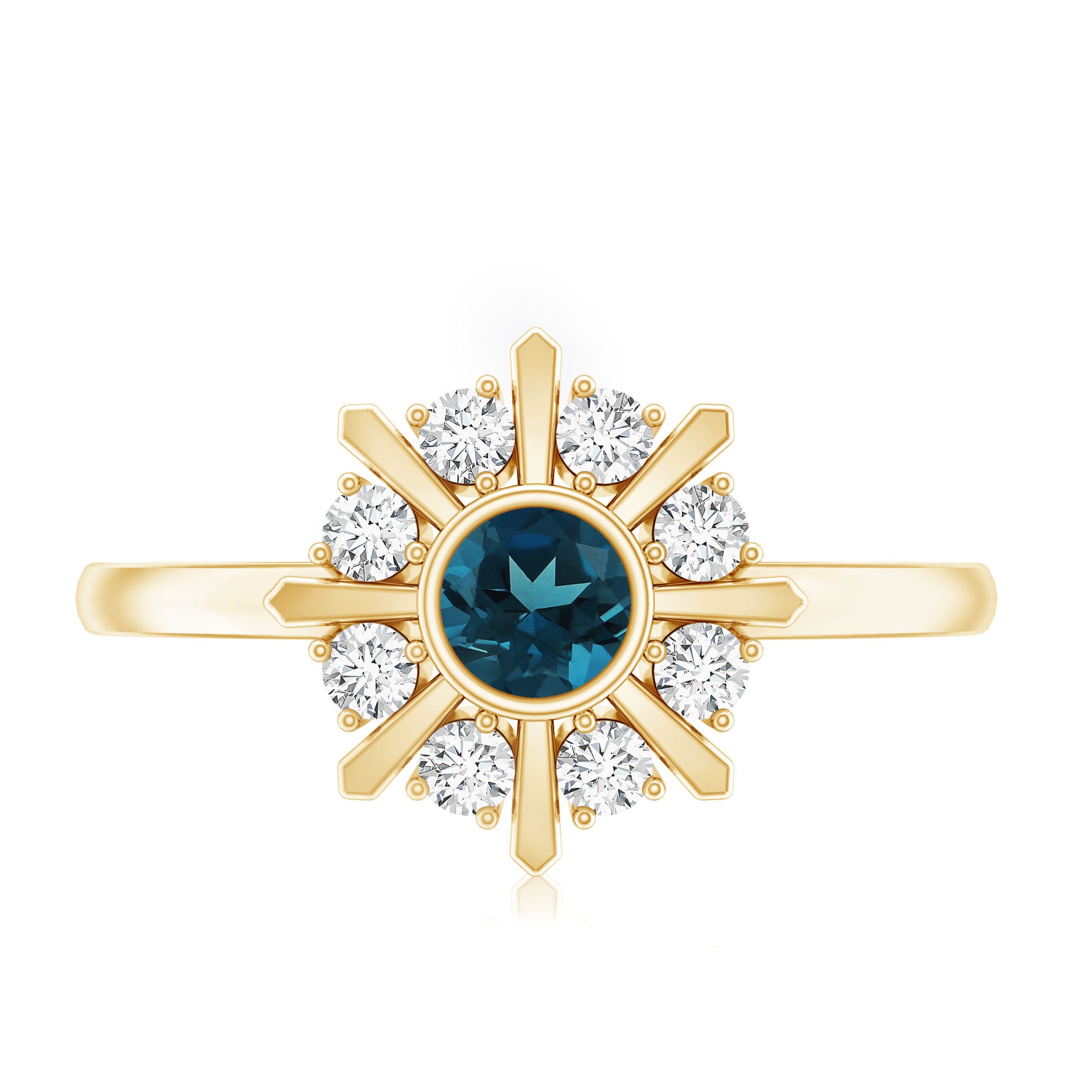 5mm Round London Blue Topaz Flower Ring with Diamond AAA - Rosec Jewels