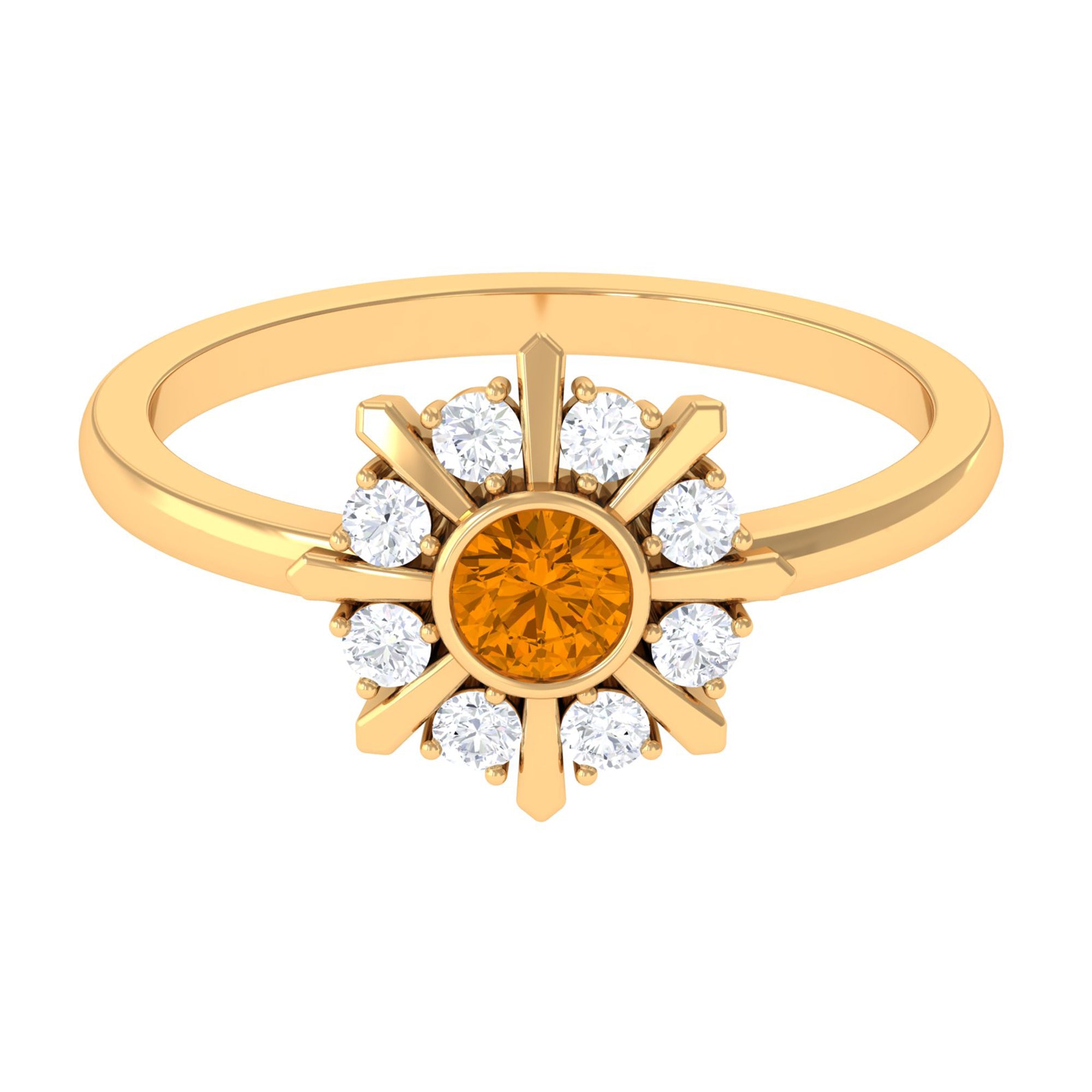 0.50 CT Citrine Statement Ring with Diamond Stones AAA - Rosec Jewels