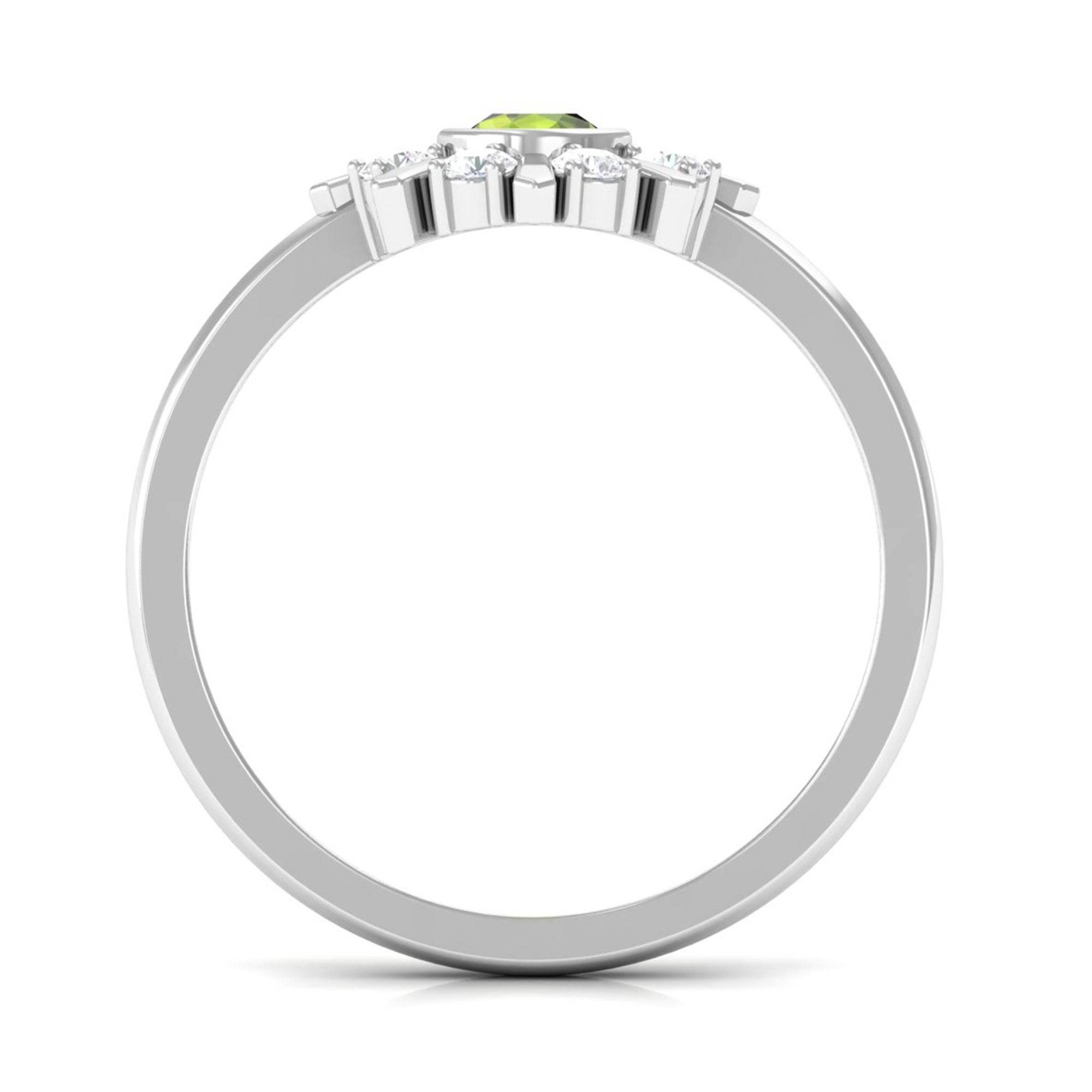 0.50 CT Natural Peridot Statement Ring with Diamond Stones AAA - Rosec Jewels