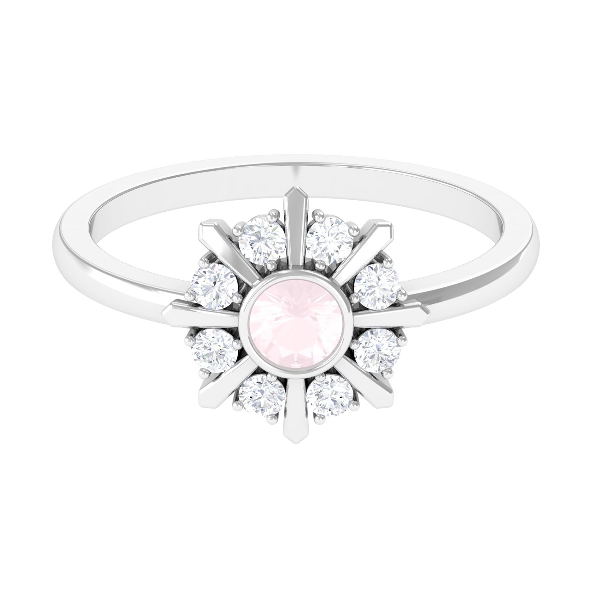 0.50 CT Real Rose Quartz Statement Ring with Diamond Stones