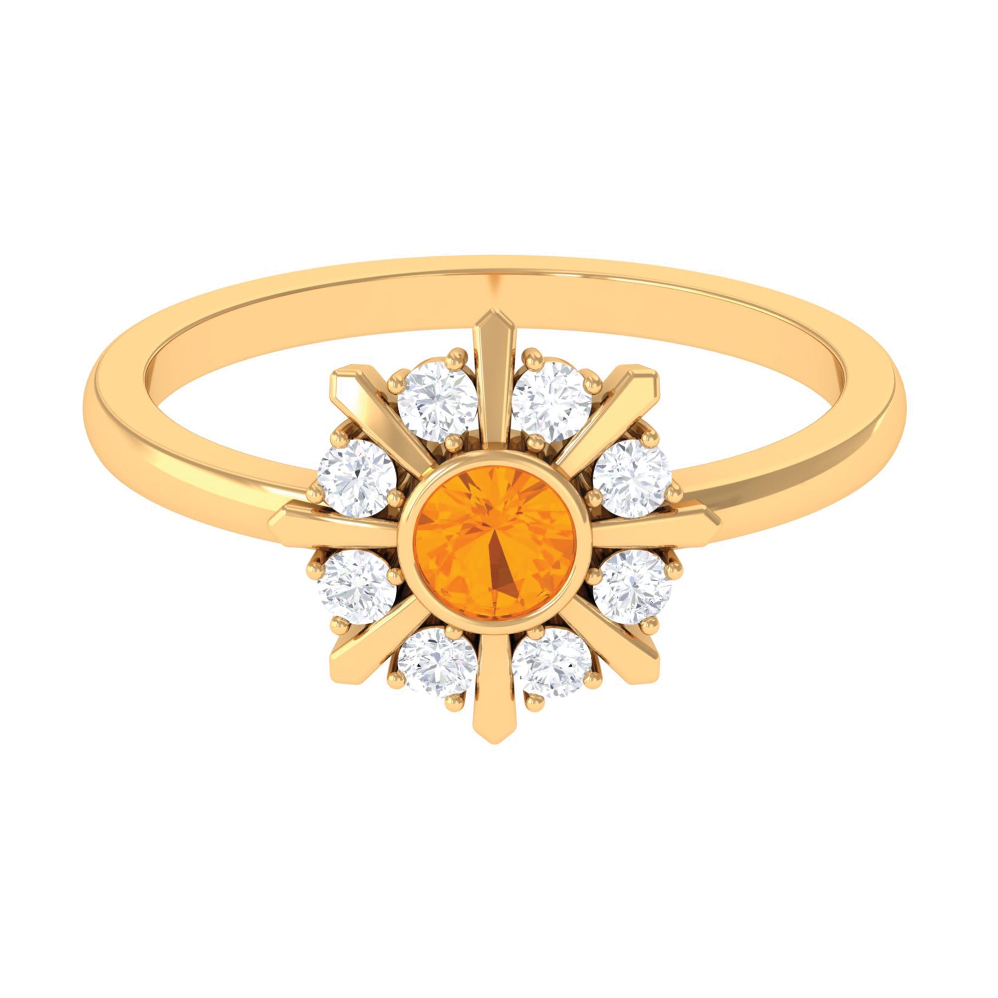 1/2 Carat Bezel Set Fire Opal Statement Ring with Diamond AAA - Rosec Jewels
