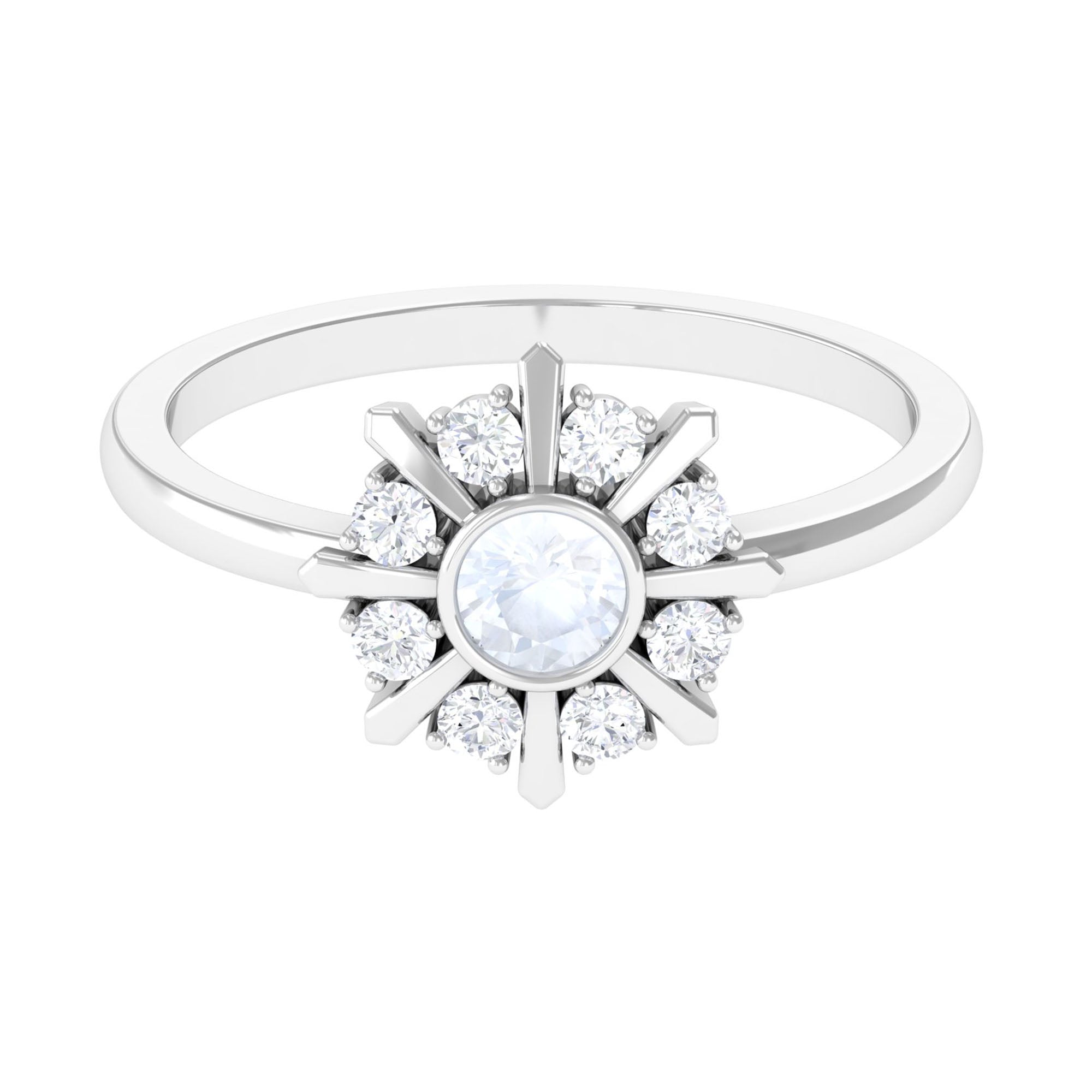 3/4 Carat Bezel Set Moonstone and Diamond Statement Ring