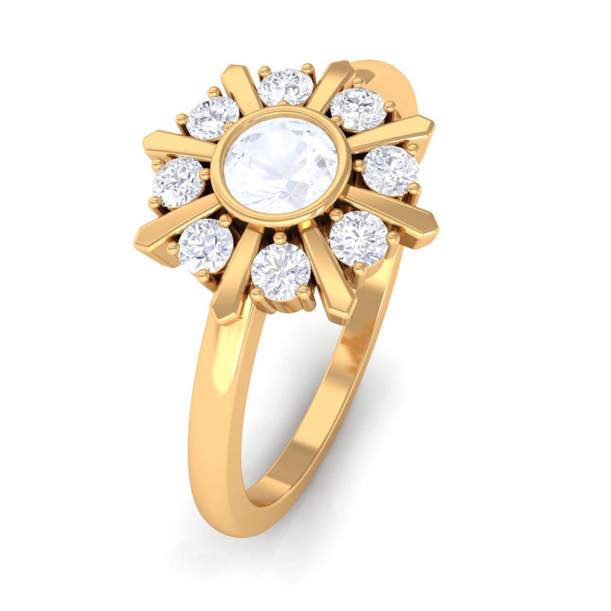 3/4 Carat Bezel Set Moonstone and Diamond Statement Ring AAA - Rosec Jewels