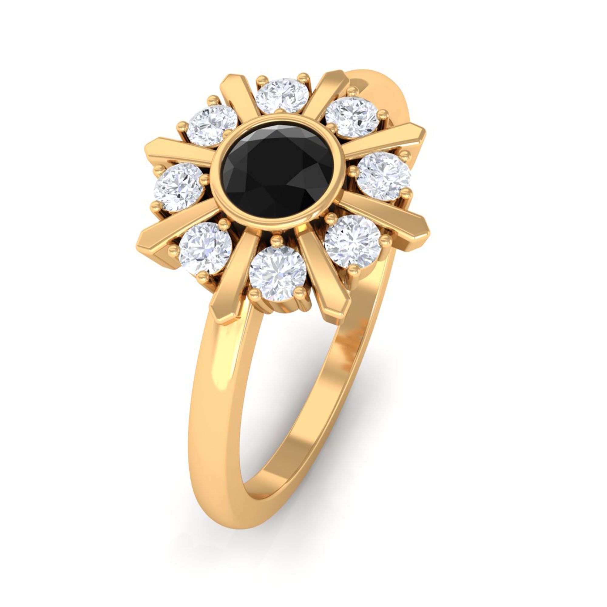 3/4 CT Black Spinel and Diamond Statement Ring AAA - Rosec Jewels