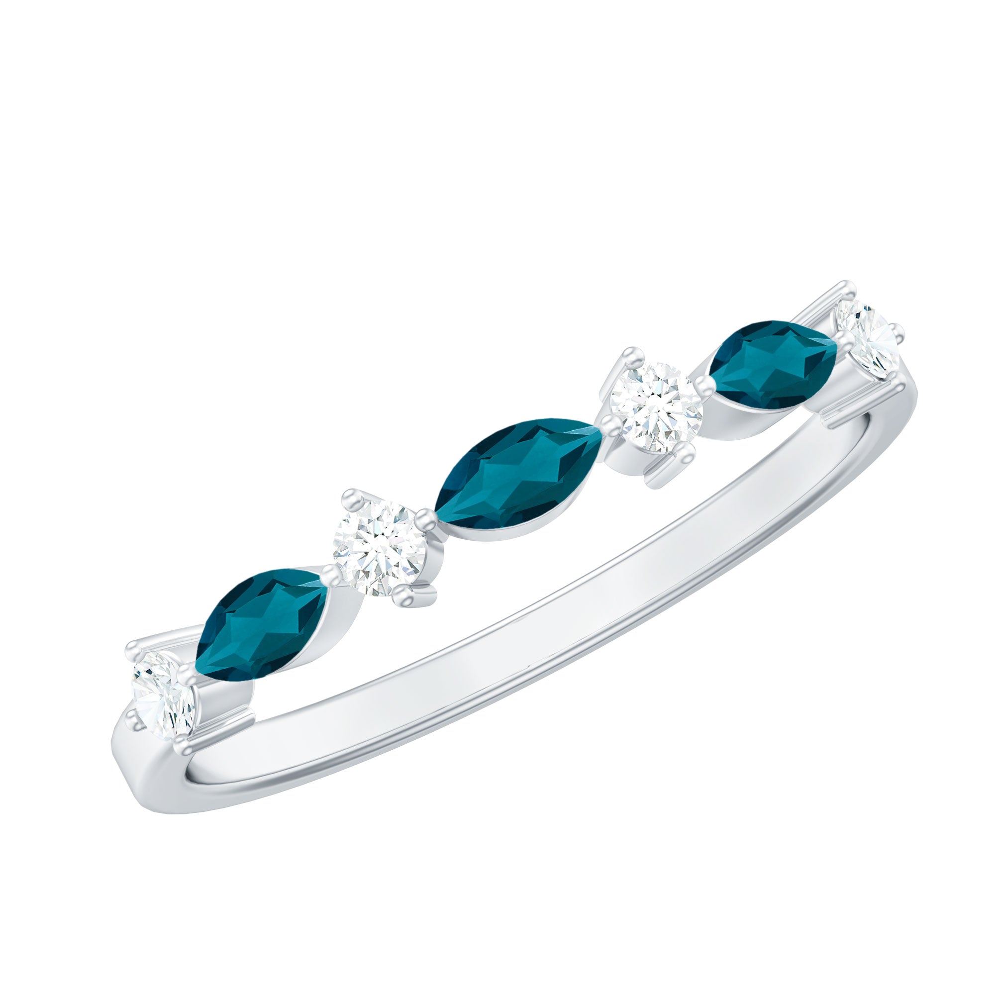 Rosec Jewels-Marquise London Blue Topaz Stackable Eternity Band with Diamond