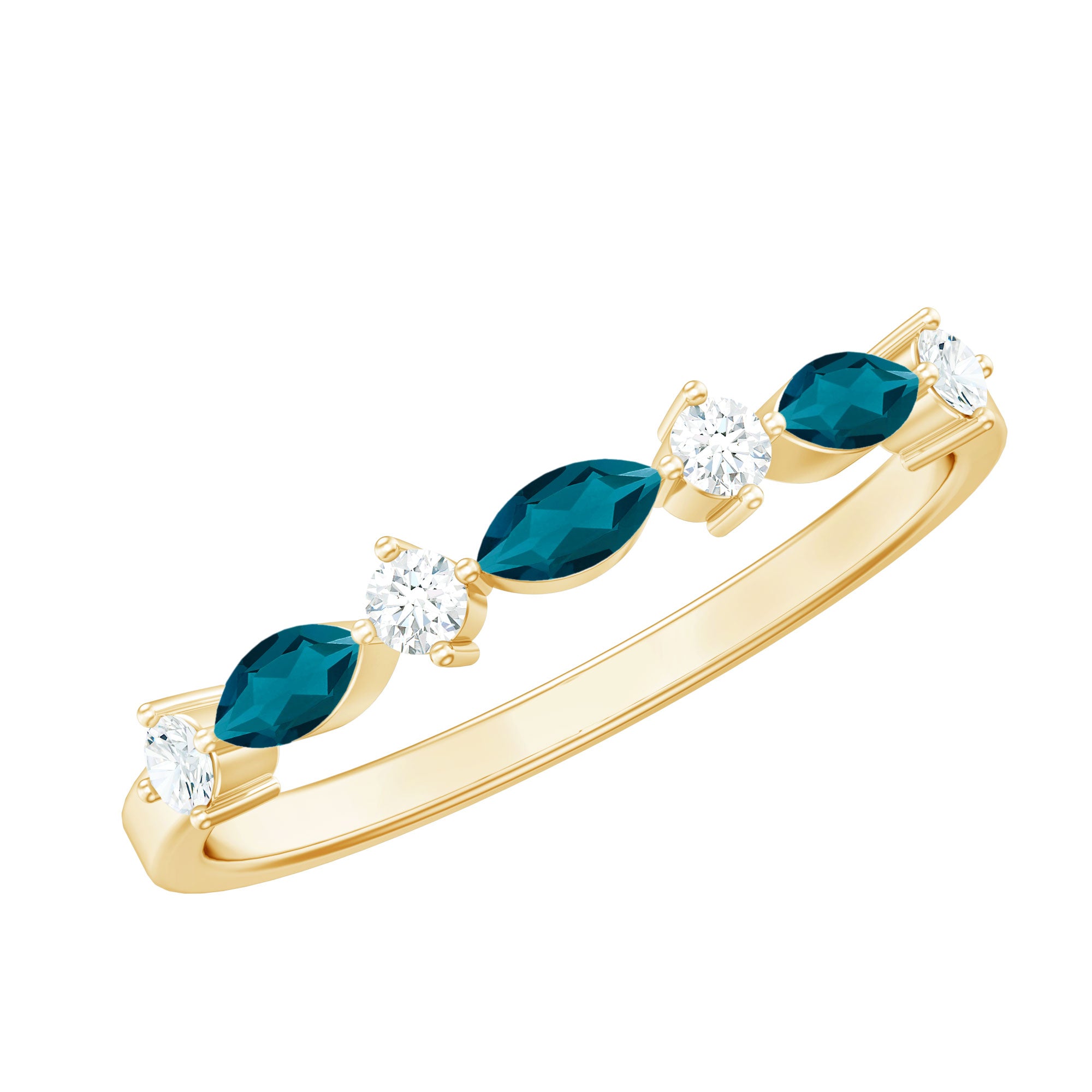 Marquise London Blue Topaz Stackable Eternity Band with Diamond AAA - Rosec Jewels