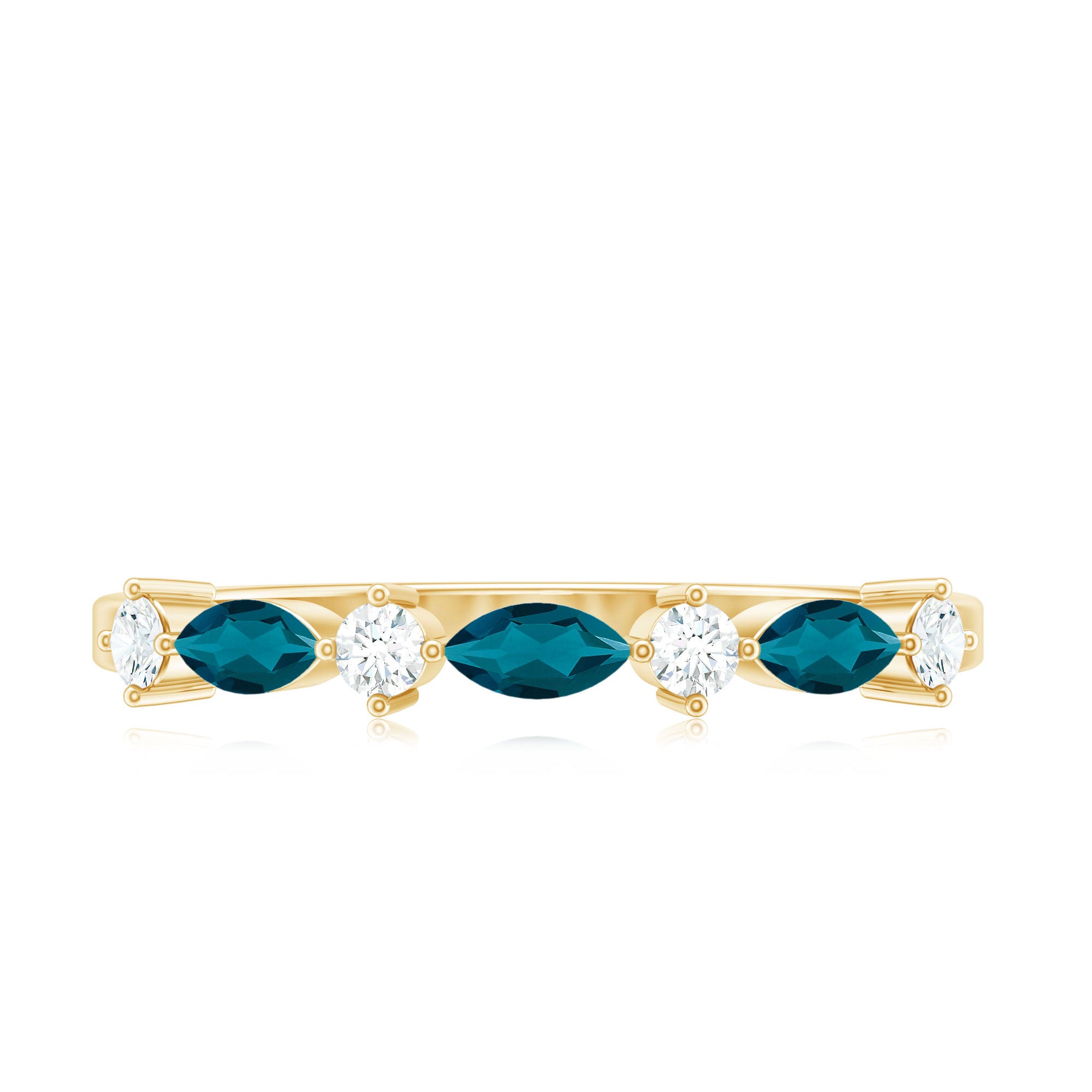 Rosec Jewels-Marquise London Blue Topaz Stackable Eternity Band with Diamond