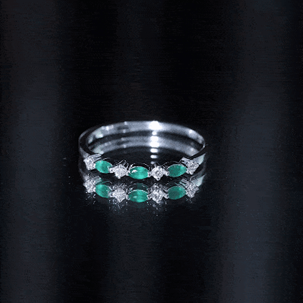 Genuine Emerald and Diamond Minimalist Half Eternity Ring AAA - Rosec Jewels