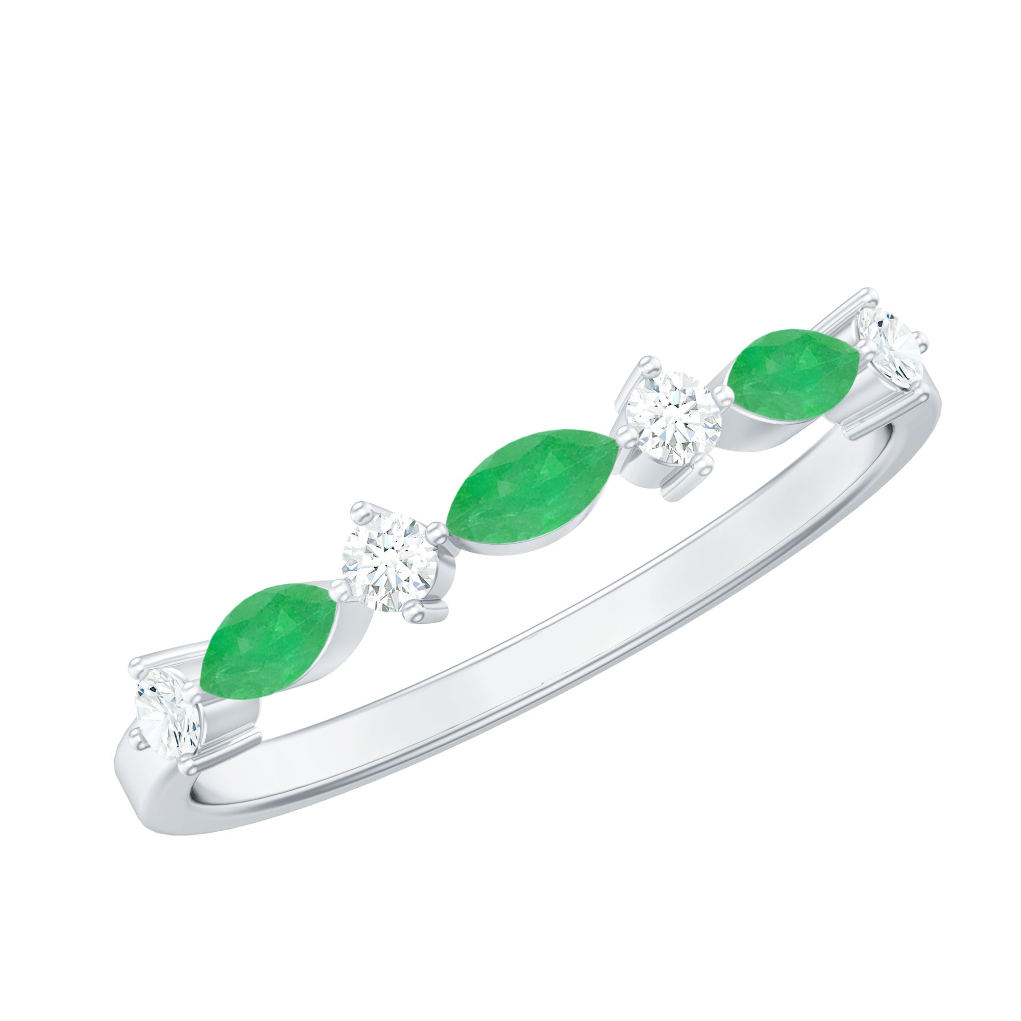 Genuine Emerald and Diamond Minimalist Half Eternity Ring AAA - Rosec Jewels