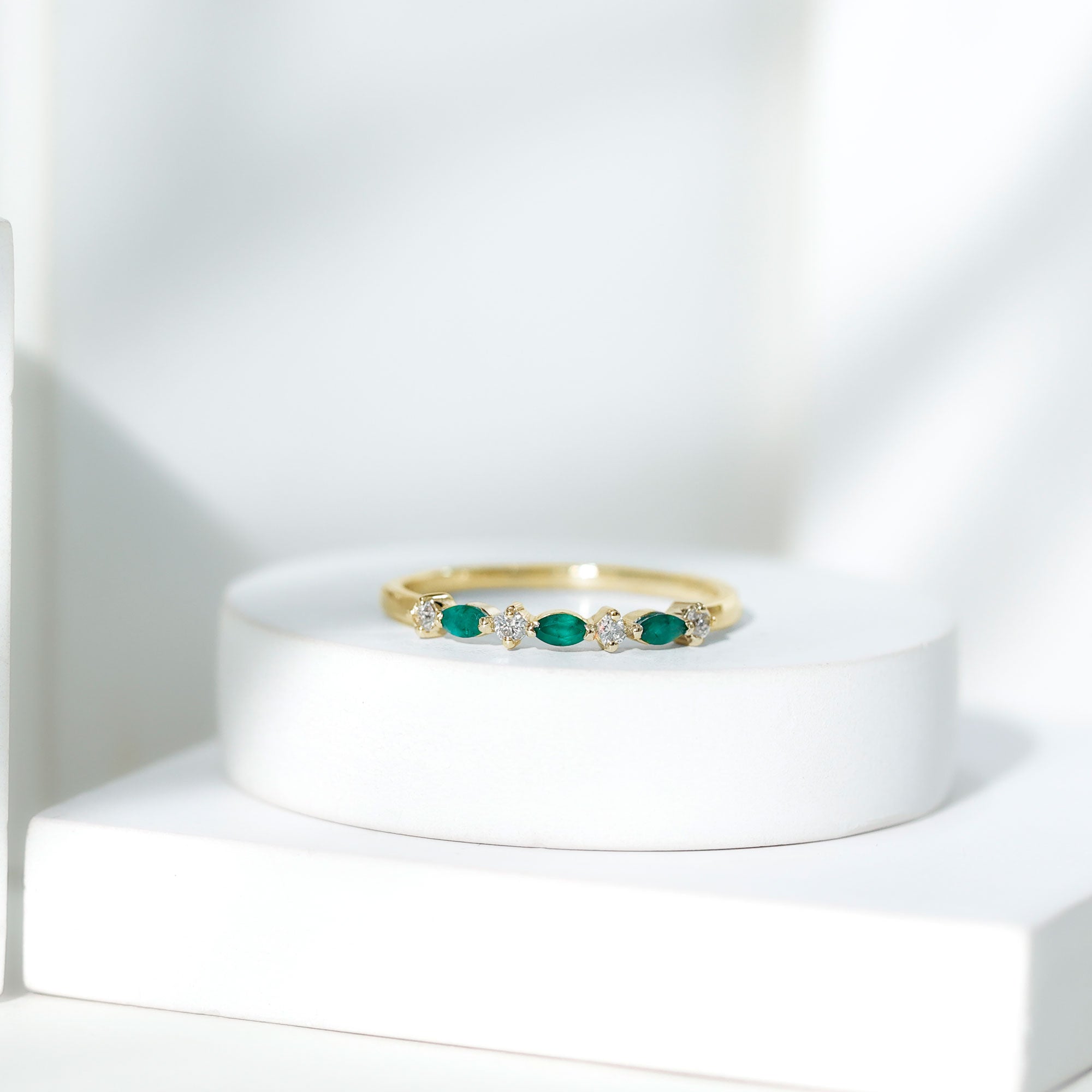 Genuine Emerald and Diamond Minimalist Half Eternity Ring AAA - Rosec Jewels