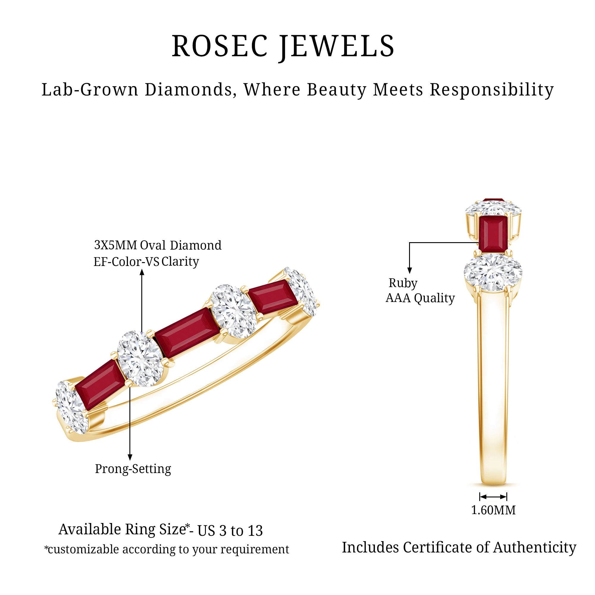 Ruby and Lab Grown Diamond Half Eternity Ring Lab - ( EF-VS ) - Rosec Jewels