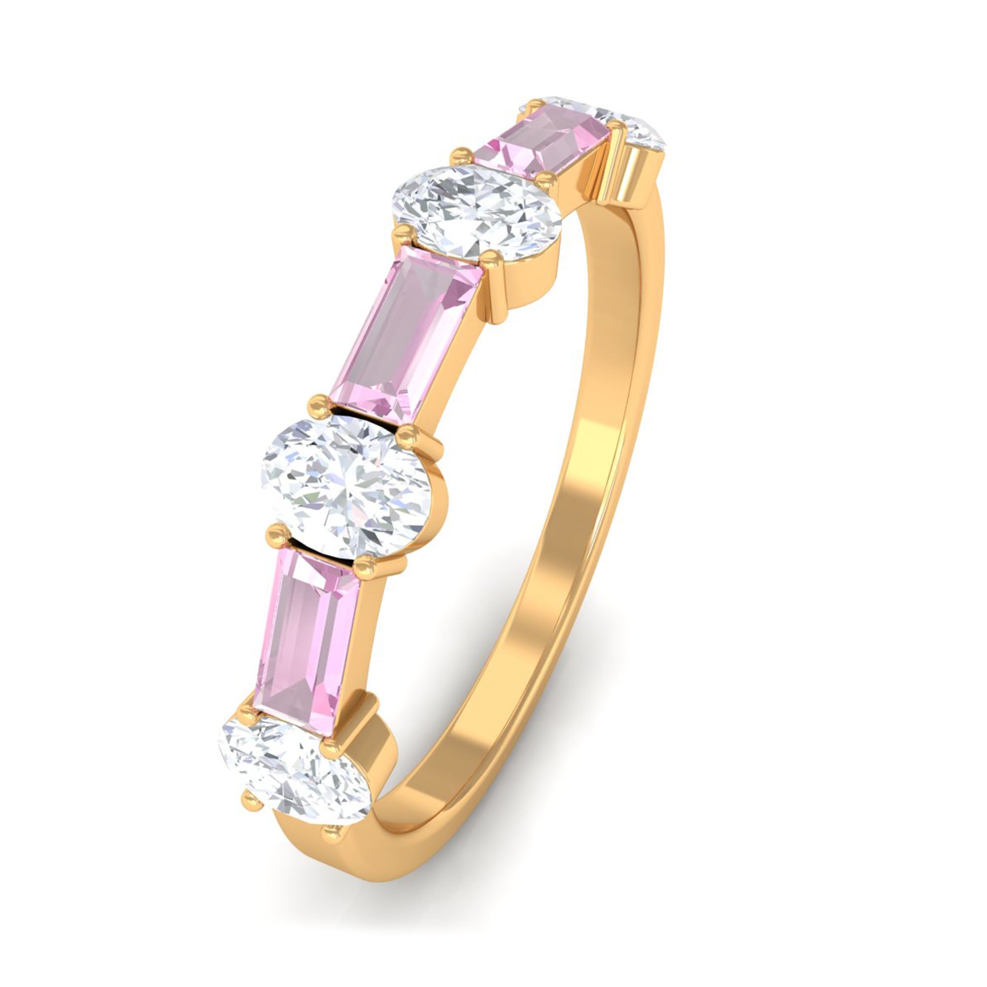 1.25 CT Natural Pink Tourmaline Semi Eternity Ring with Moissanite AAA - Rosec Jewels