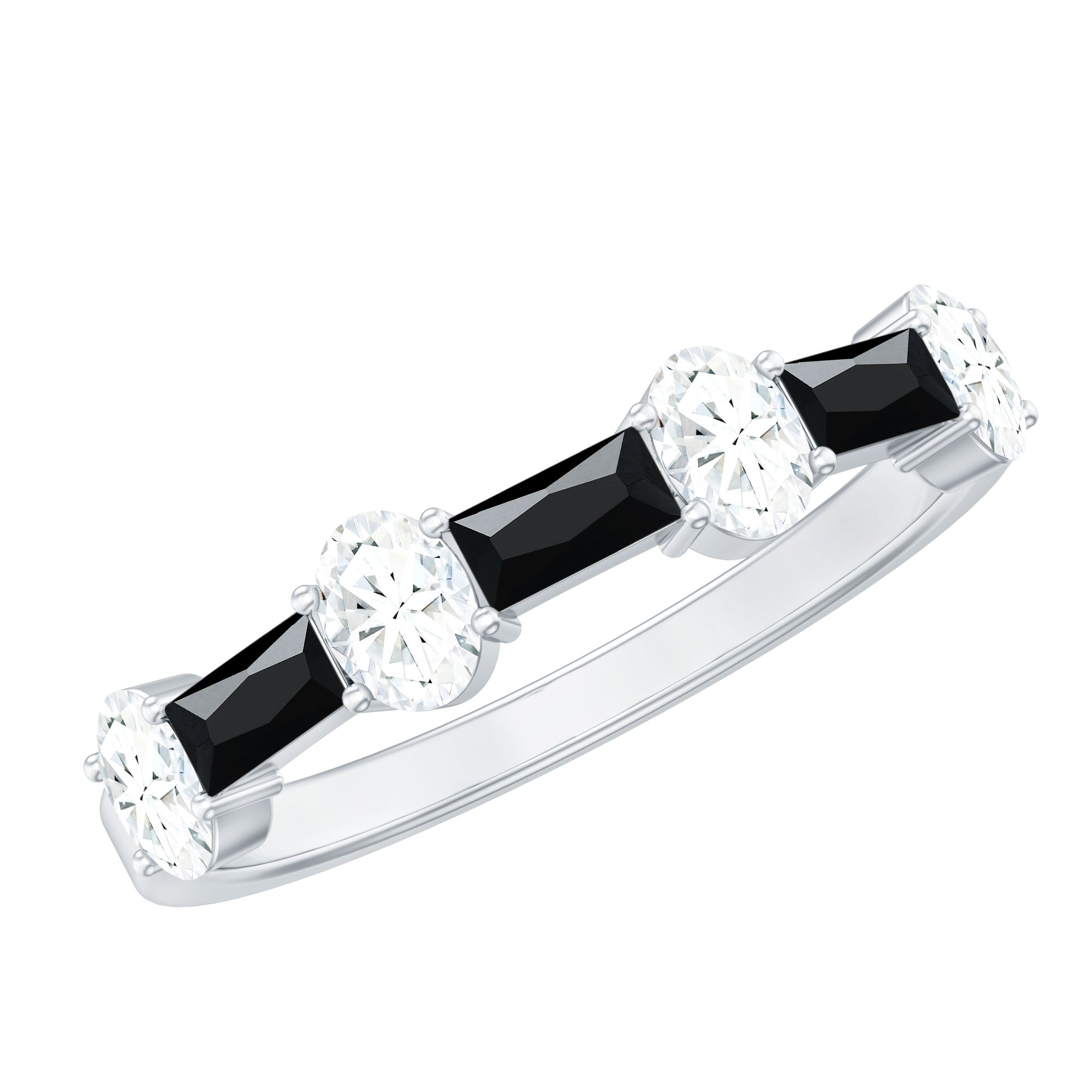 1 CT Black Spinel and Moissanite Ring in Half Eternity
