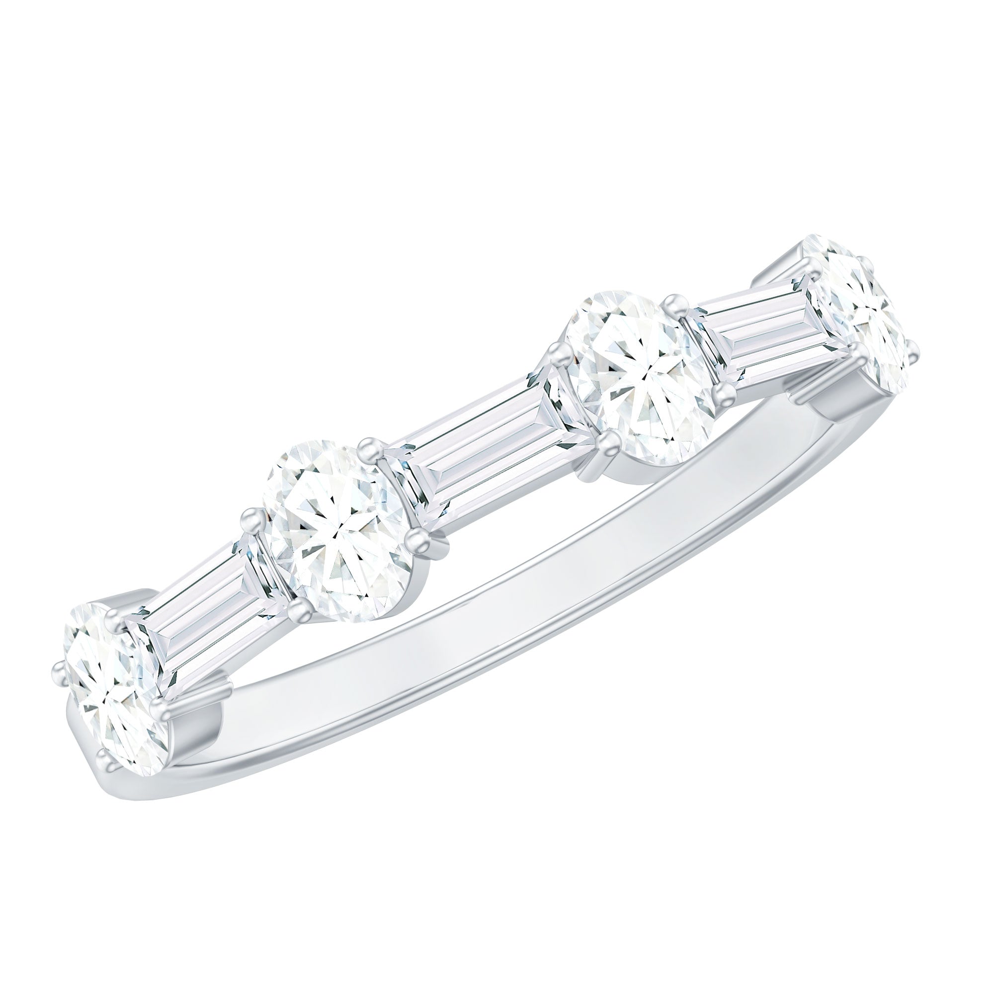 Oval and Baguette Cut Moissanite Half Eternity Ring