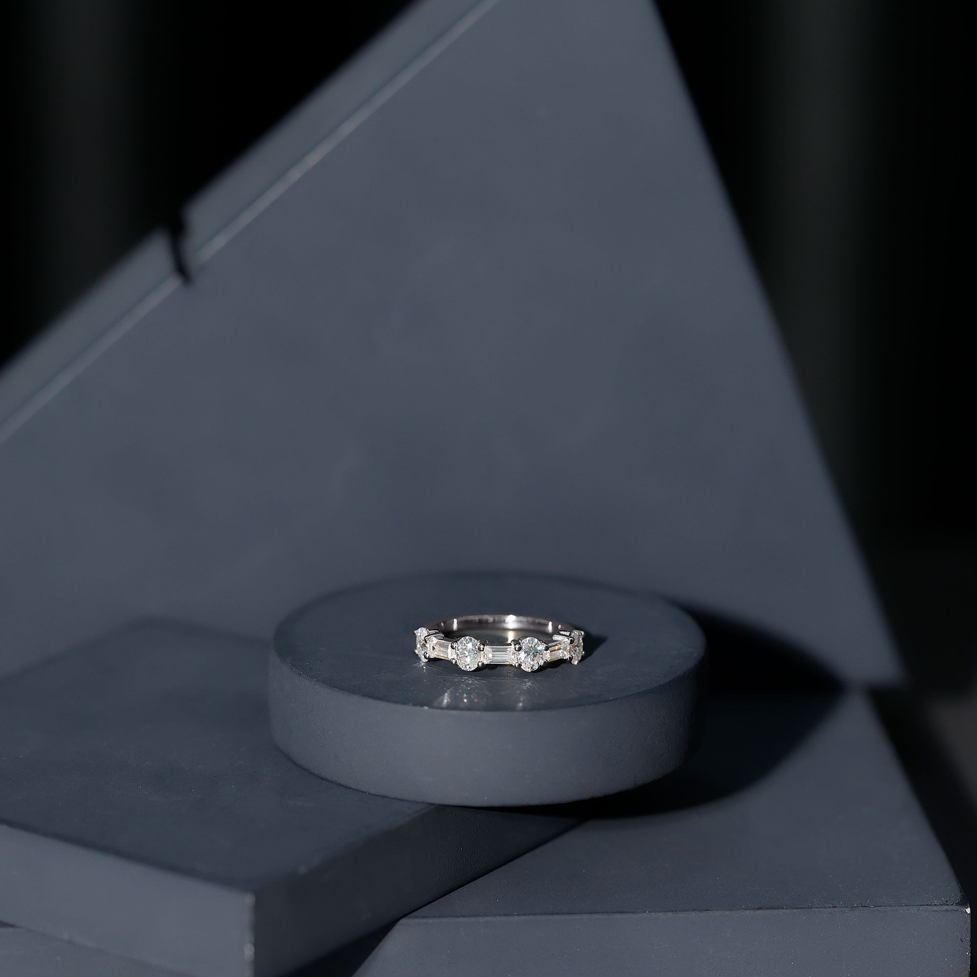 Oval and Baguette Cut Moissanite Half Eternity Ring D-VS1 - Rosec Jewels