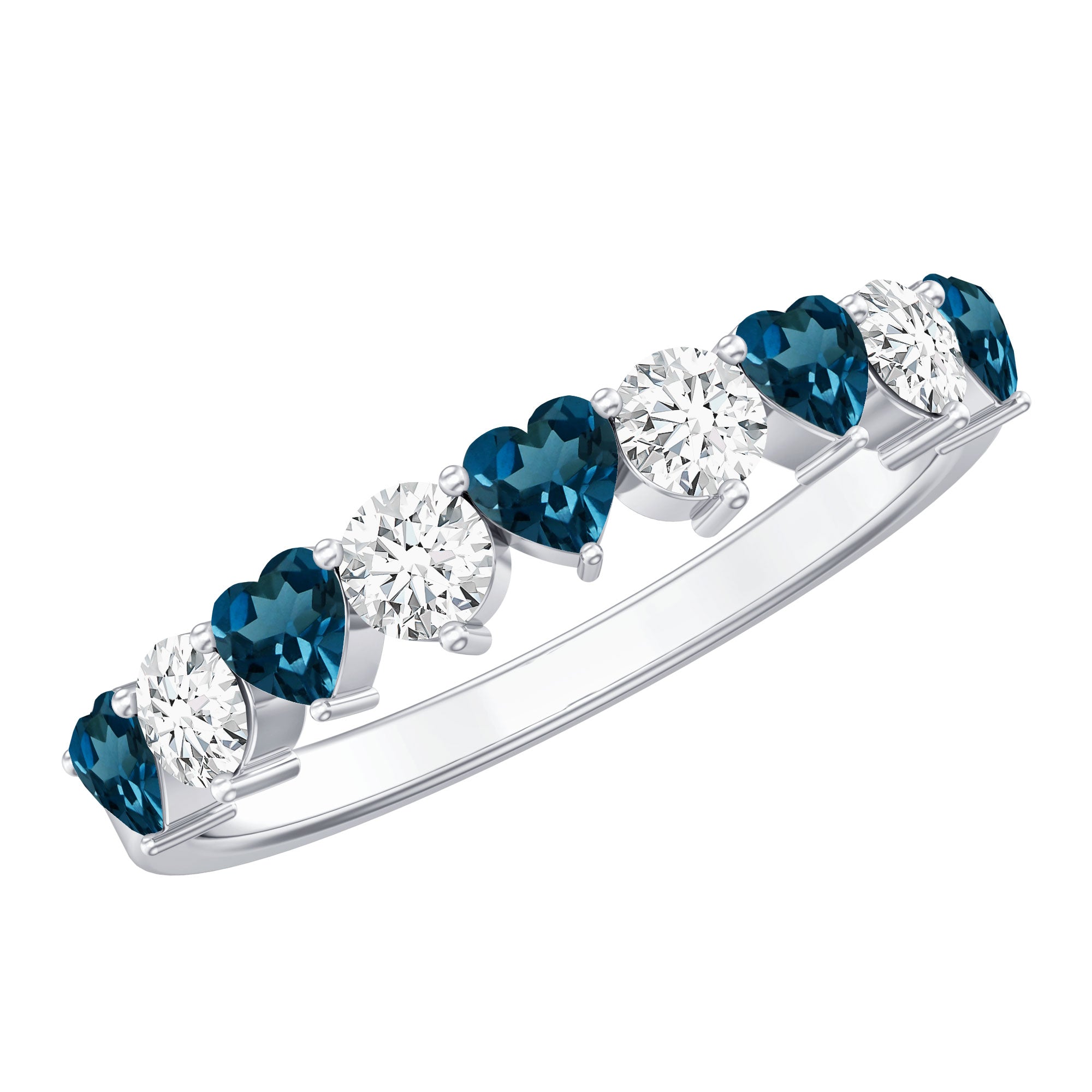 London Blue Topaz and Moissanite Heart Eternity Band