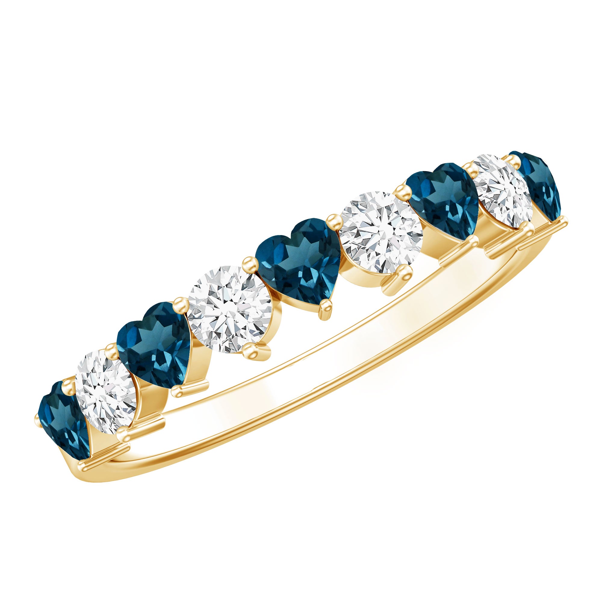 London Blue Topaz and Moissanite Heart Eternity Band AAA - Rosec Jewels