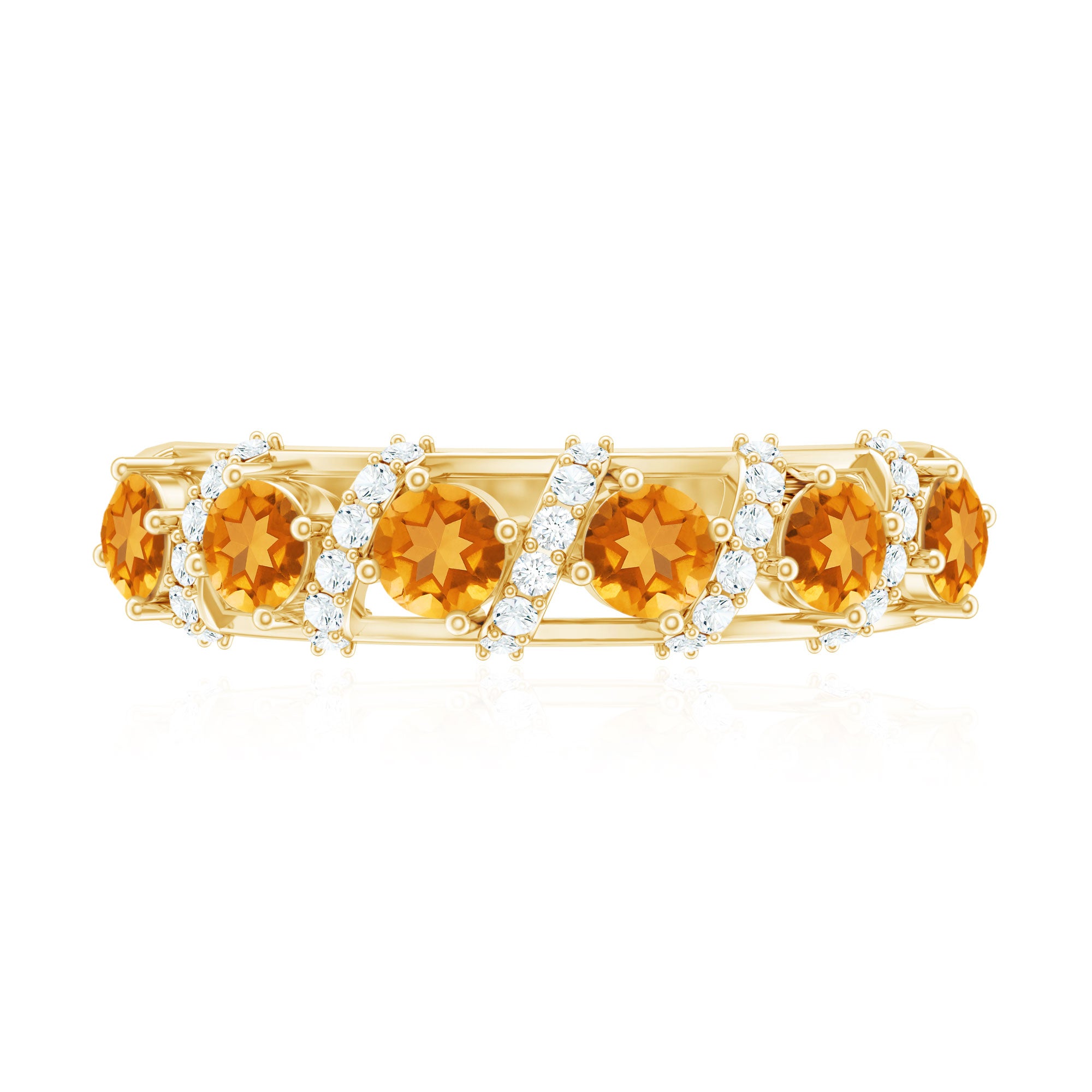 Natural Citrine Diamond Half Eternity Wedding Anniversary Ring AAA - Rosec Jewels