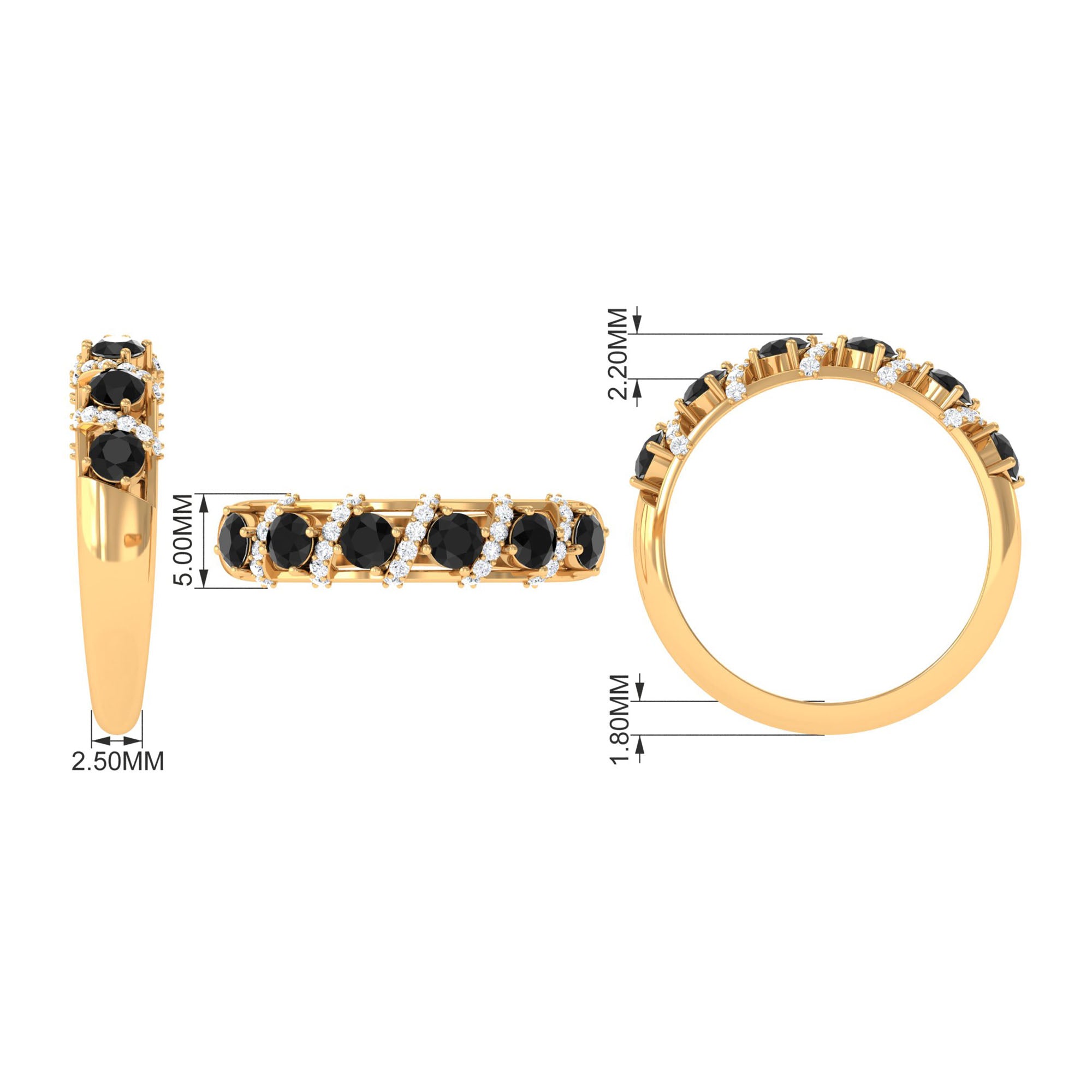 Black Spinel Designer Anniversary Band with Diamond AAA - Rosec Jewels