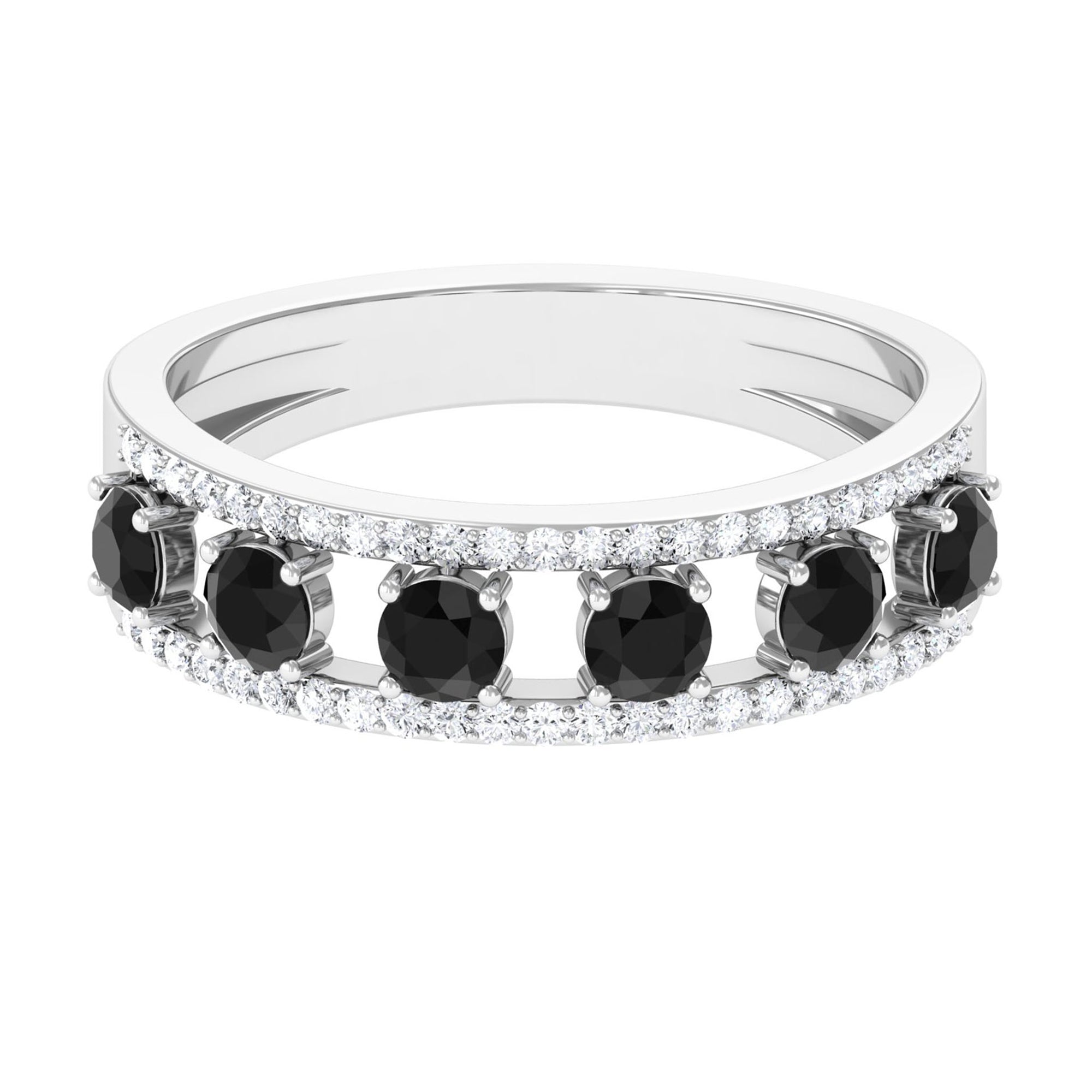 3/4 CT Black Spinel Anniversary Band Ring with Diamond