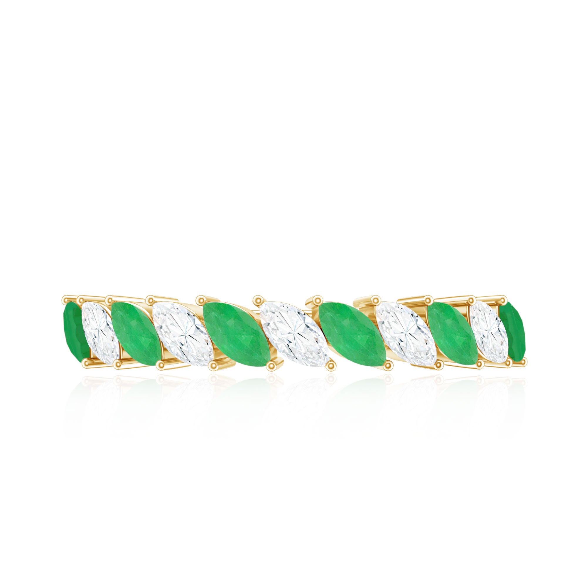 Genuine Marquise Emerald Diamond Half Eternity Ring for Wedding AAA - Rosec Jewels