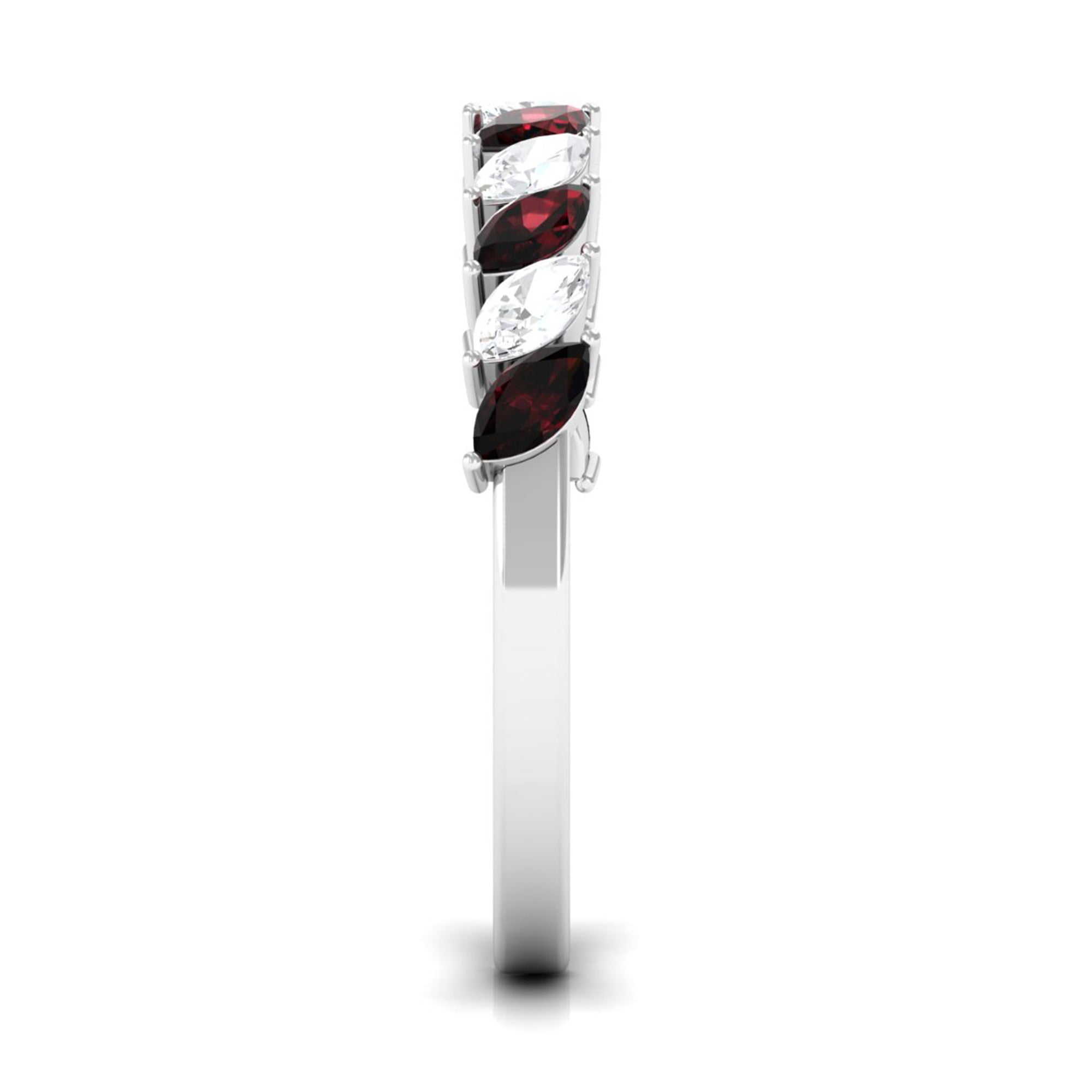 Certified Marquise Garnet Half Eternity Band with Diamond AAA - Rosec Jewels