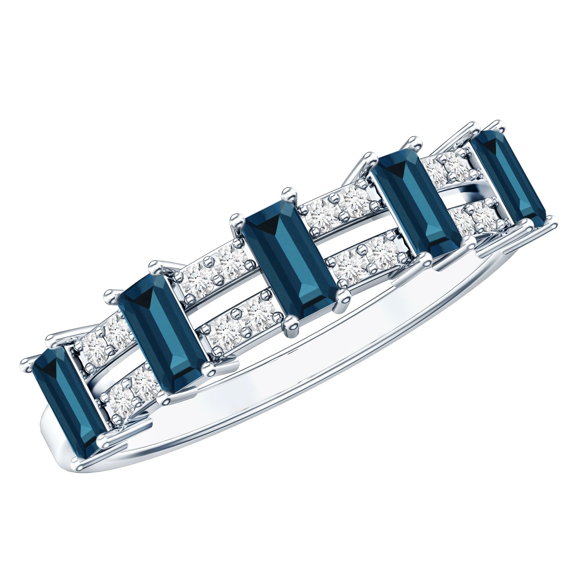 Baguette London Blue Topaz Half Eternity Band with Diamond AAA - Rosec Jewels