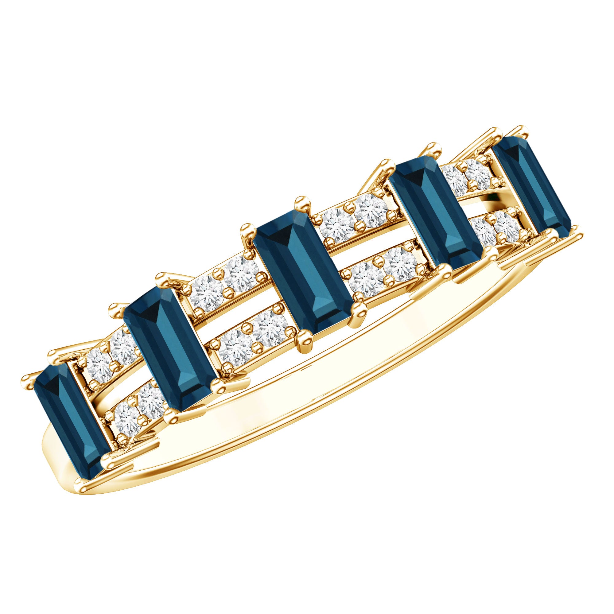 Baguette London Blue Topaz Half Eternity Band with Diamond AAA - Rosec Jewels