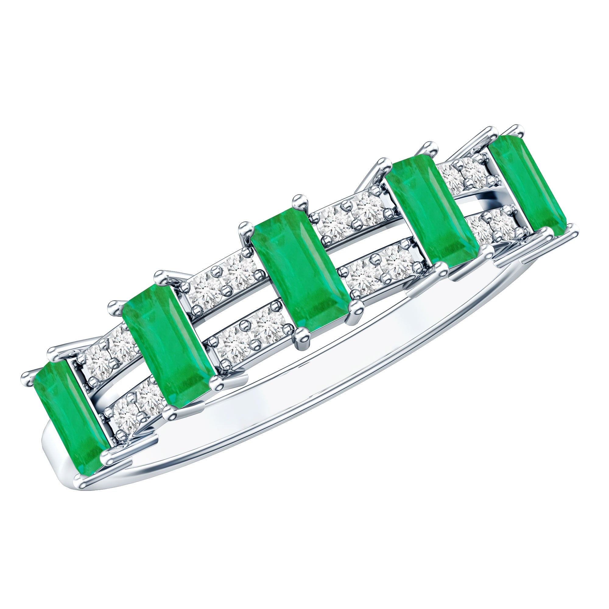 Baguette Cut Emerald and Diamond Half Eternity Band AAA - Rosec Jewels