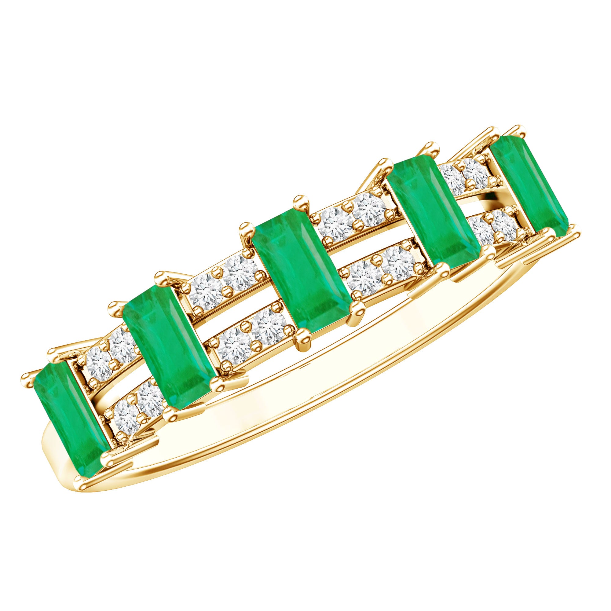 Baguette Cut Emerald and Diamond Half Eternity Band AAA - Rosec Jewels